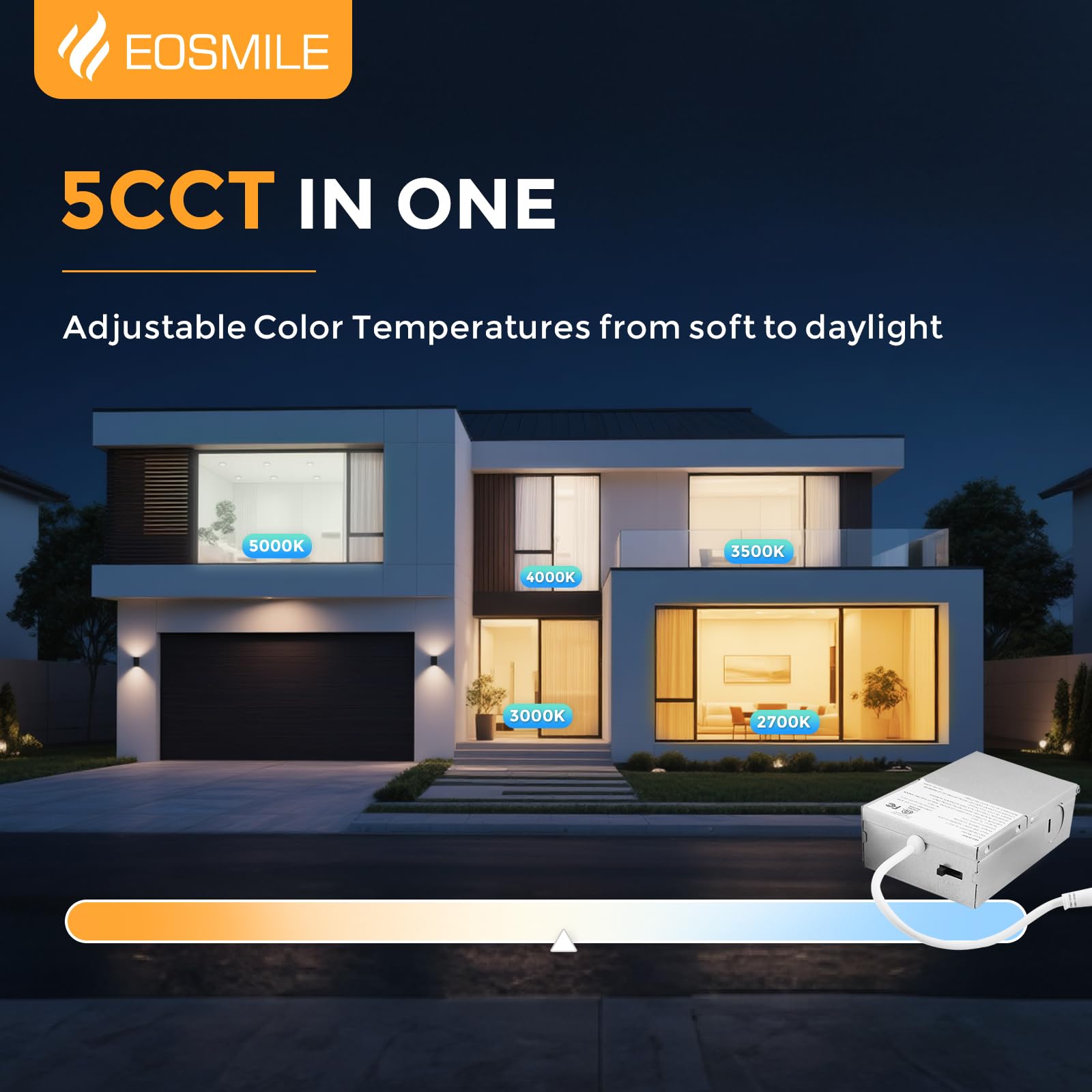 Eosmile 6 Pack Black Recessed Lighting With 4 Inch Night Light  Canless Ultra Thin Wafer Downlight Pot Indoor Exterior Soffit Lighting  2700K-5000K Selectable  9W 120V  750Lm  Dimmable  Etl Fcc