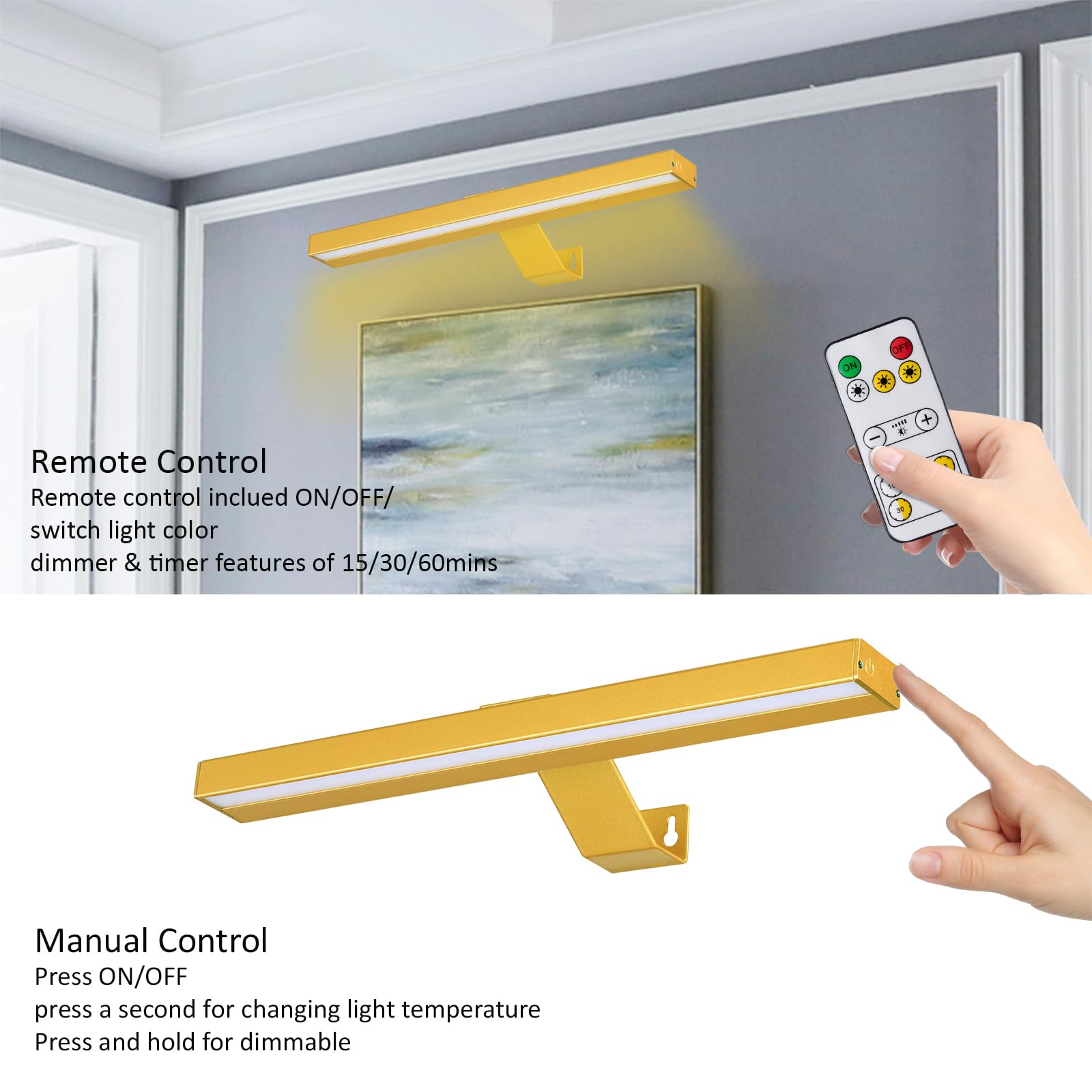 Mioblue Wireless Picture Lightswith Remote, Rechargeable Battery Art Display Light, Dimmable/Timer Off Dartboard Light, 16In Ful