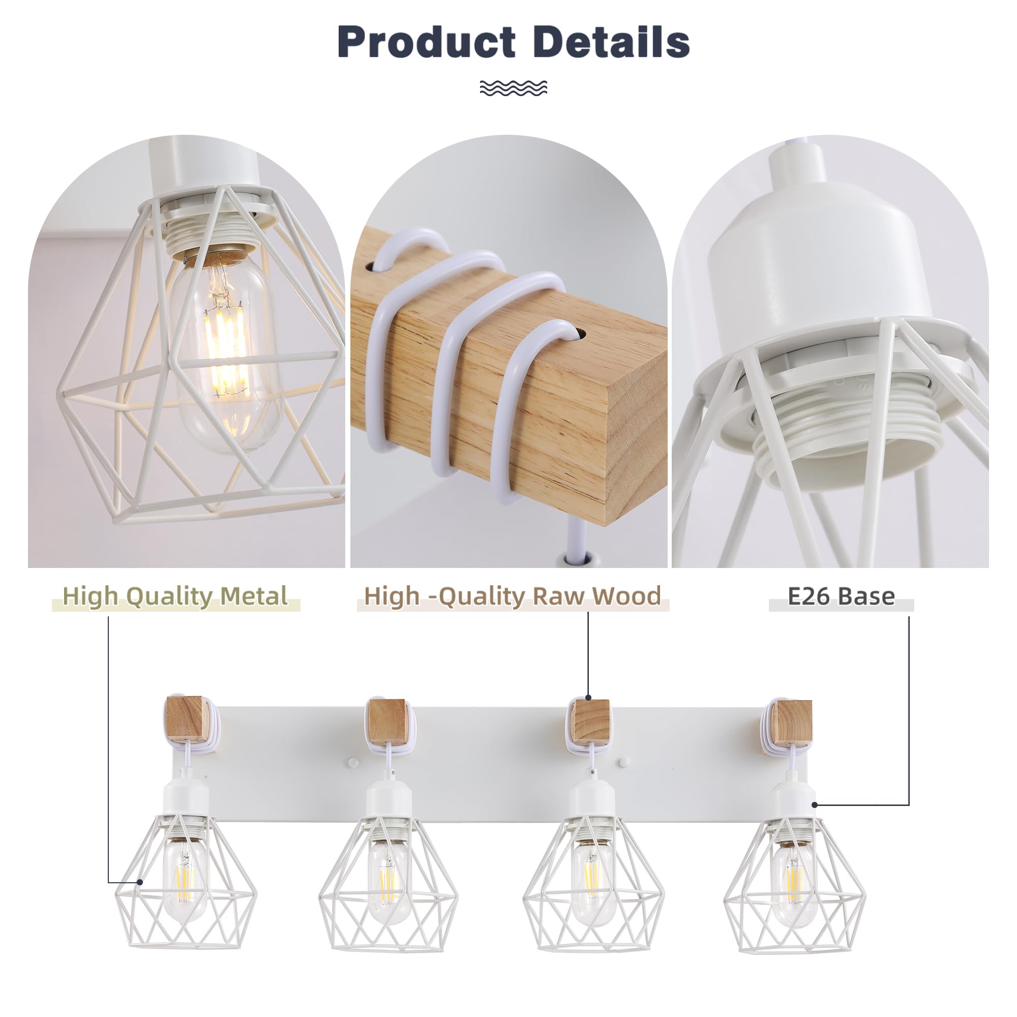maesta Farmhouse Bathroom Vanity Light Fixtures, 4-Light Metal Sconces, White, Model MA021-4