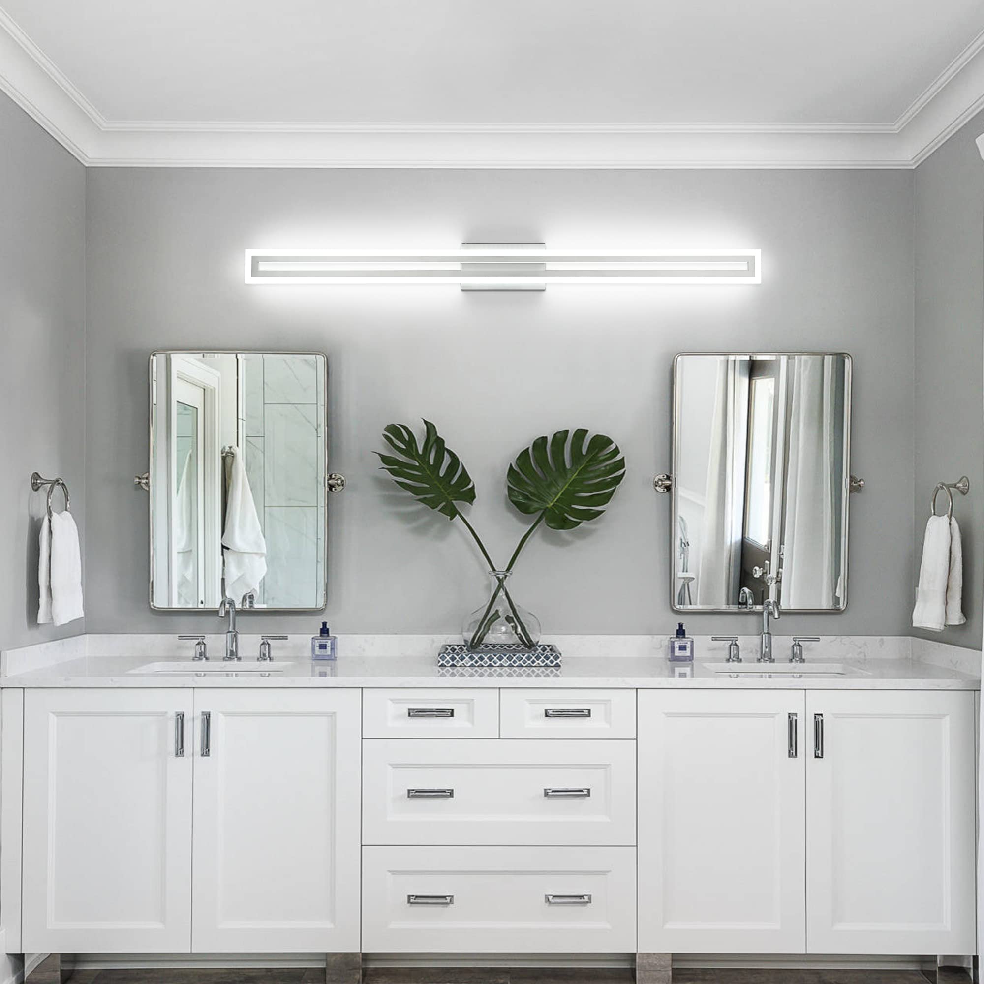 SOLFART 48 Inch LED Bathroom Vanity Light Fixtures, Brushed Nickel, 6000K, Non-Dimmable