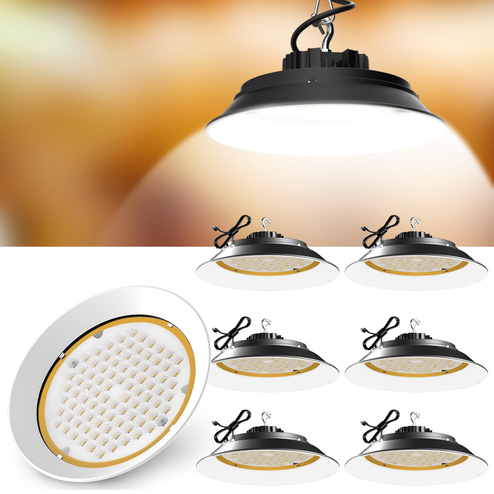 LED High Bay Light with Relfector(120 Degree) 165W (200x1W LED) 24750LM High Bay LED Shop Lights, AC100-277V UFO LED High Bay Li