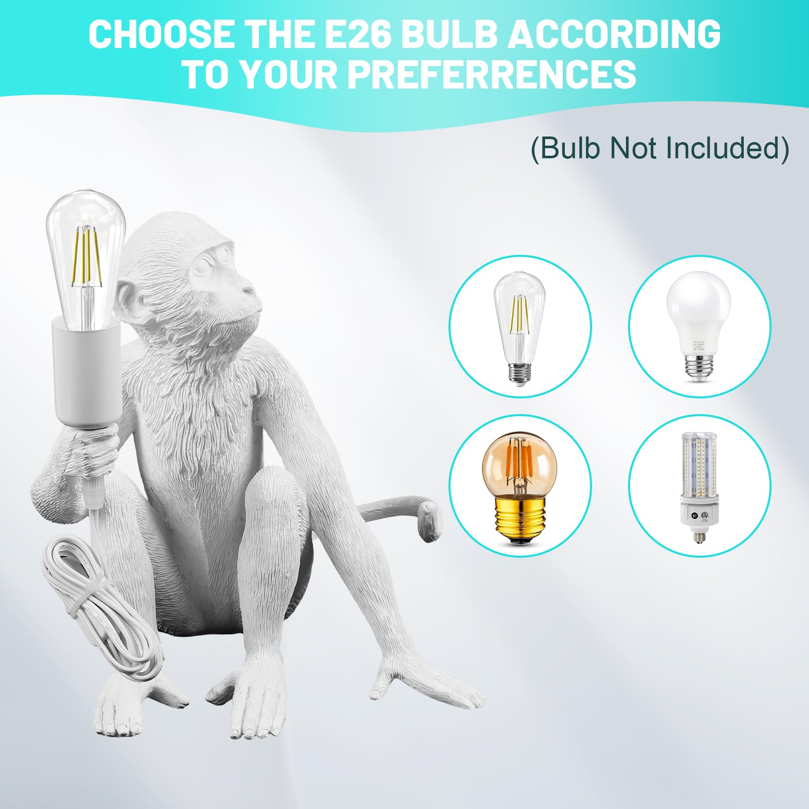 Huashuani Monkey Desk Lamp, Bedside Monkey Statue Light, Creative Resin Table Light Lighting Fixture For Bedroom, Kids Room, Din