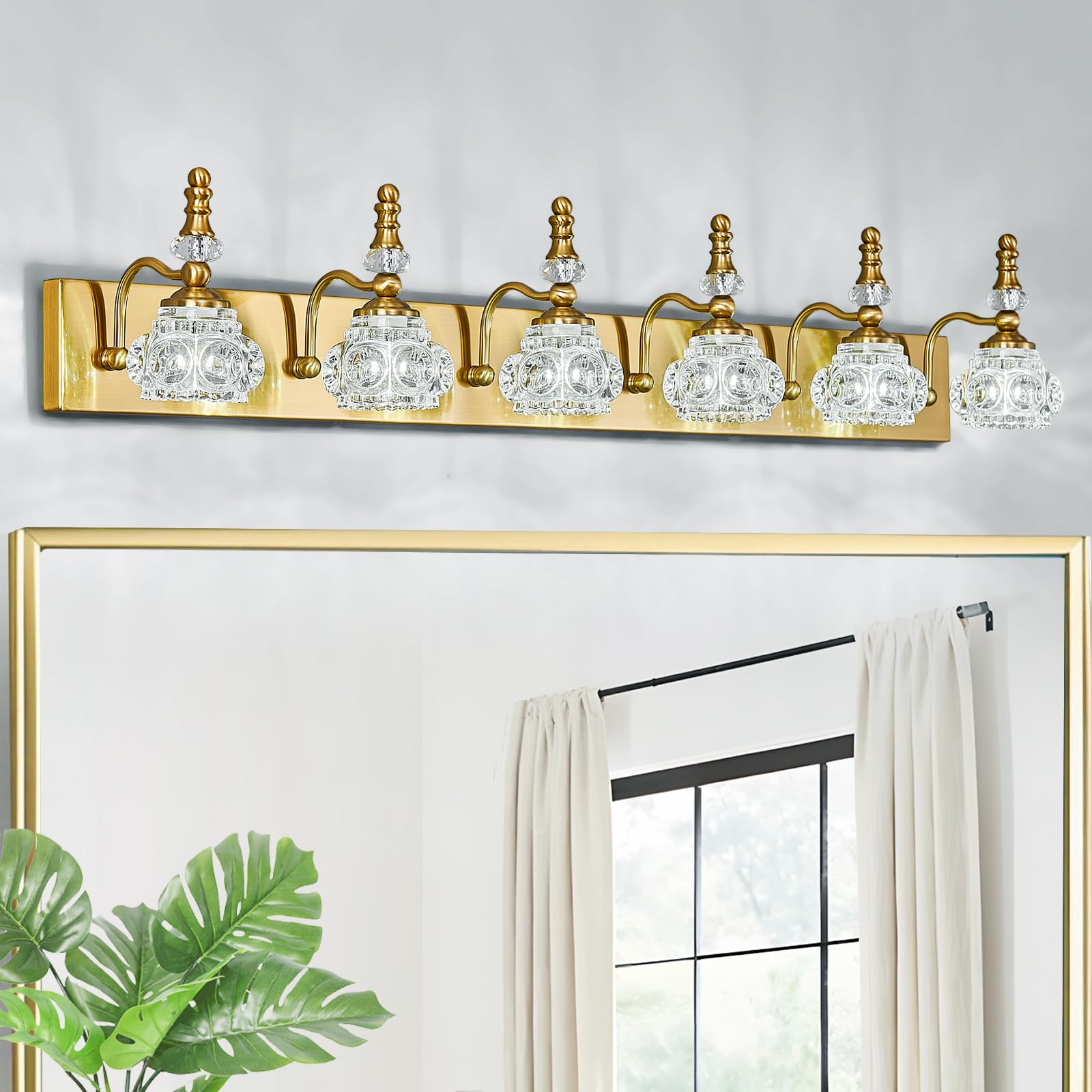 Lbsqj Modern Glass Crystal Vanity Light - Vintage Bathroom Lighting Fixtures Over Mirror 6 Light Vanity Lights G9 Bulb (43.3 Inch  Gold)