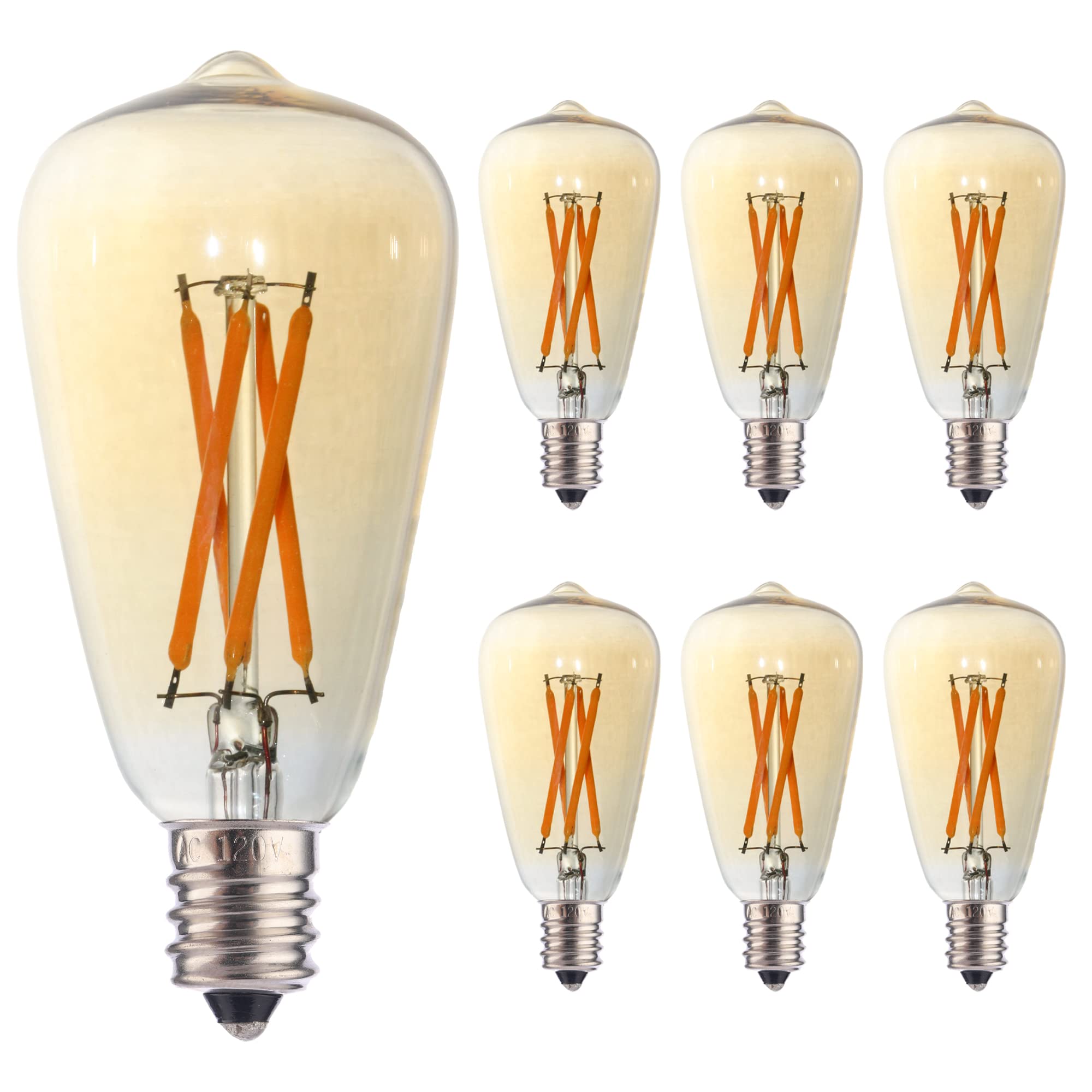 Fannis 6Pcs St38 Edison Small Bulb 4W Equivalent To 25W-40W E12 Base Vintage Amber Glass Led Warm Yellow 2200K Bulb For Chandeli