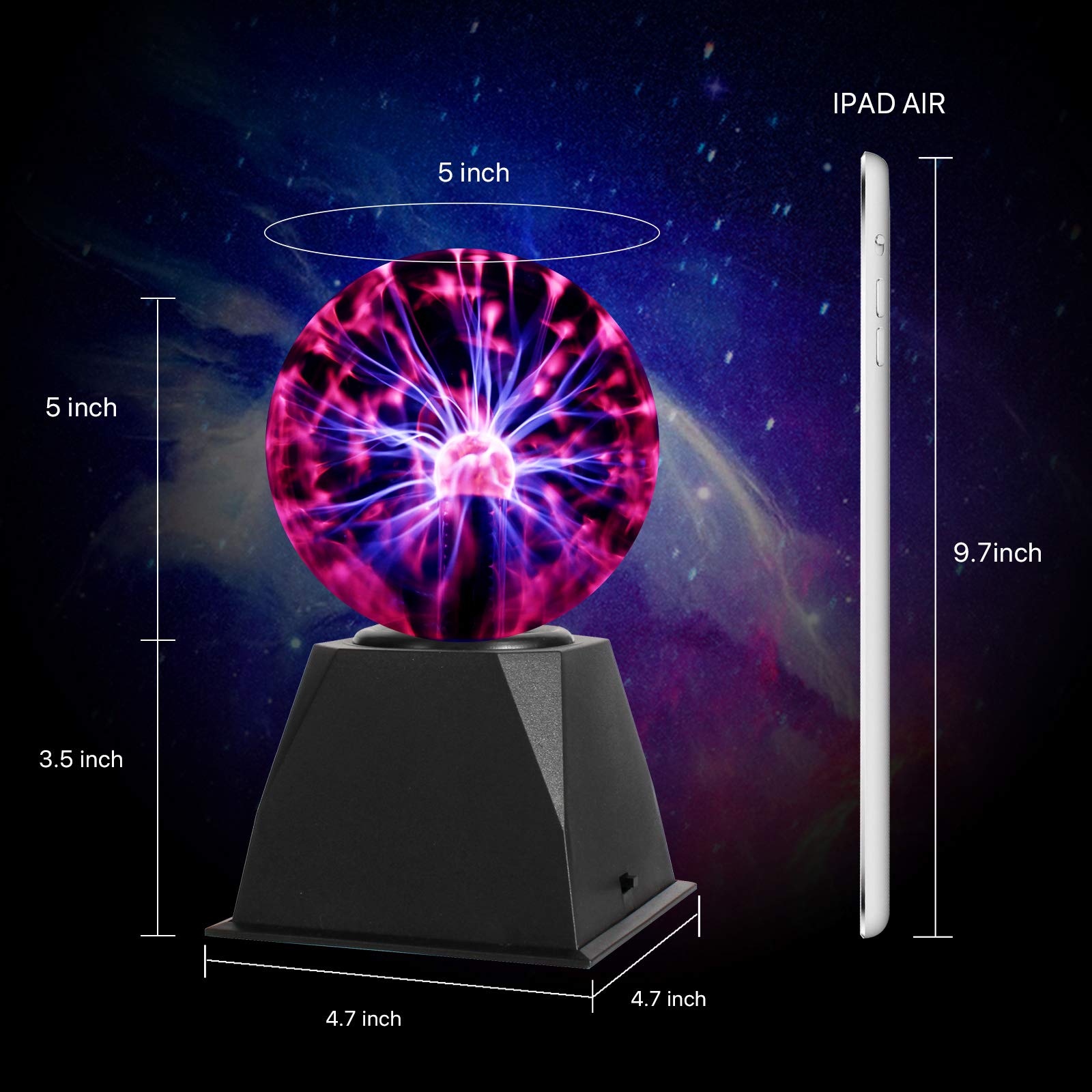 Gresus 5 Inch Plug-In Magic Plasma Ball Lamp - Touch & Sound Sensitive Interactive Plasma Lamp Nebula Sphere Globe, Science Educ