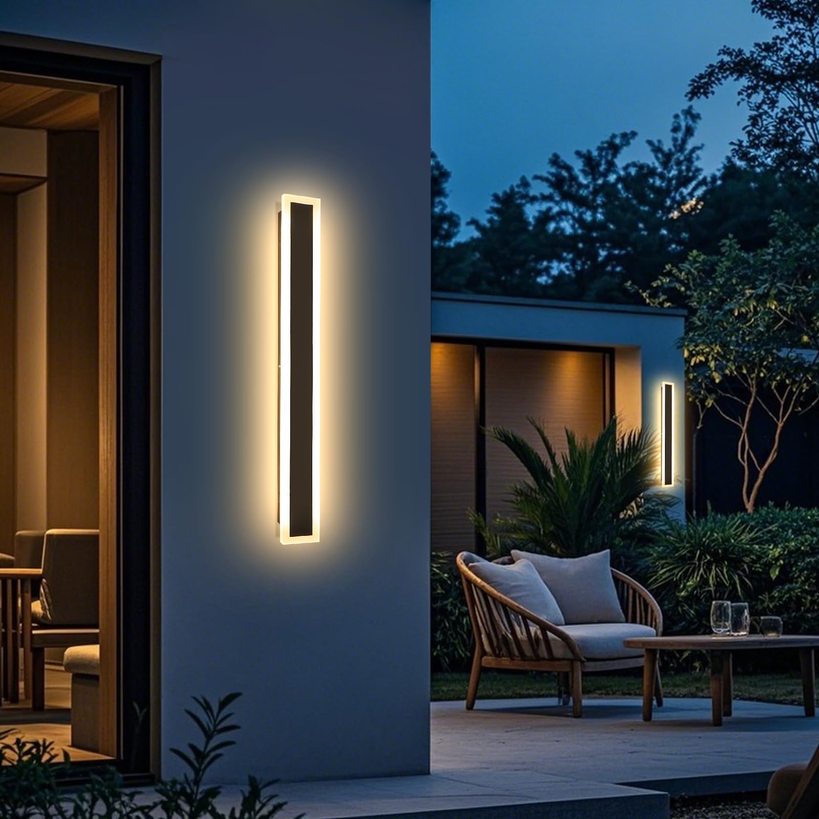 starhyams 2 Pack 31.5 Inch Outdoor Wall Lights, LED 3000K Warm White IP65 Waterproof Black Exterior Wall Sconce, Modern Linear P
