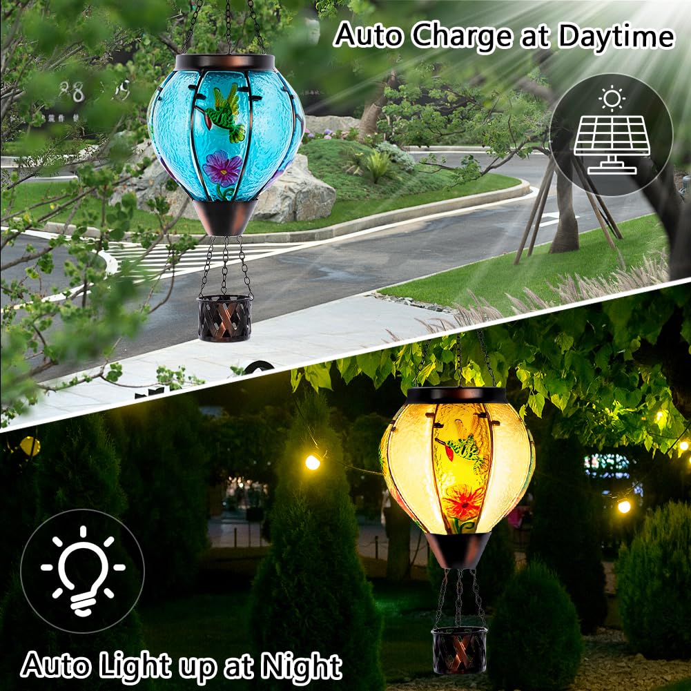 Giole Hot Air Balloon Solar Lantern With Flickering Flame, Hummingbird Outdoor Solar Lantern Waterproof Solar Light For Patio, G