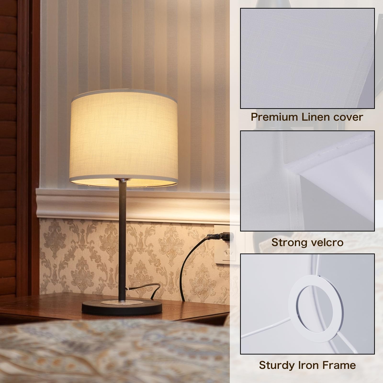 LEYINPEI White Small Drum Lamp Shade 8.7" x 8.8" Handcrafted Natural Linen Replacement for Table & Floor Lamps