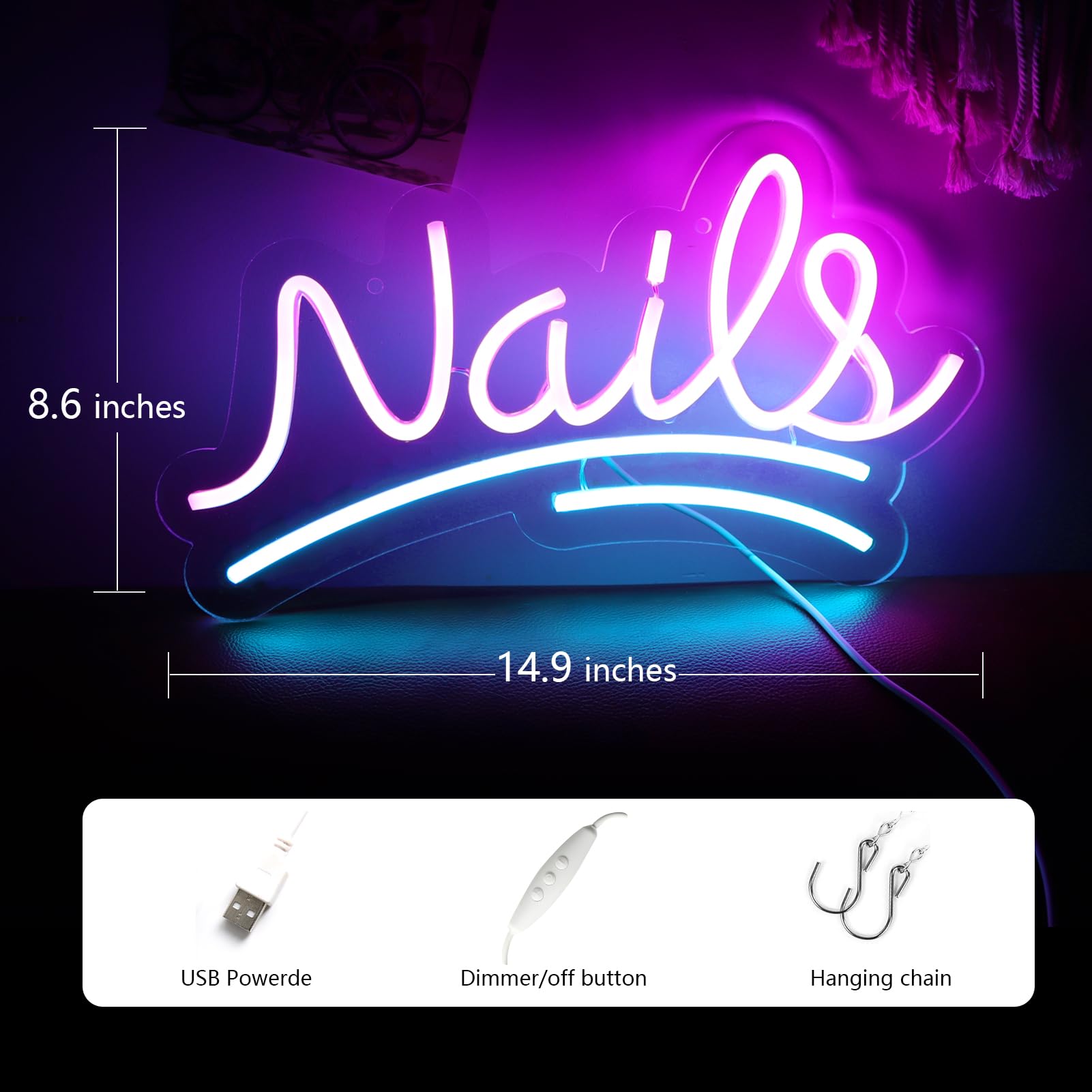 Jfllamp Nails Neon Signs For Wall Decor Neon Lights For Bedroom Led Signs Suitable For Nail Salon Office Man Cave malt-inspired Bar Pub Restaurant Christmas Birthday Party Gift For Lover (Nails)