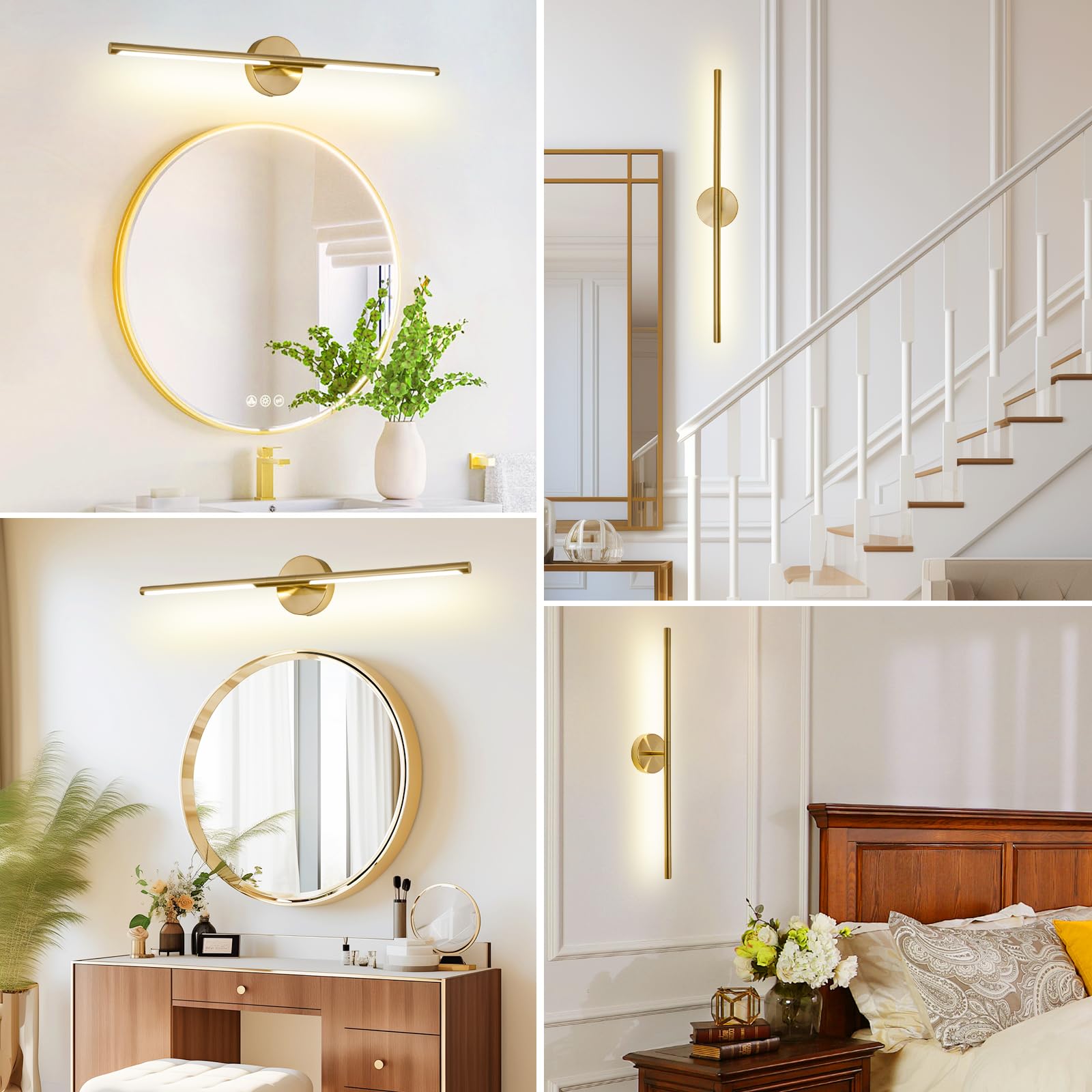 LINSEEDS Gold Bathroom Light Fixture, 36 Inch, 26W Dimmable LED Vanity Light Bar, Metal, Model RD-7516-GD-36