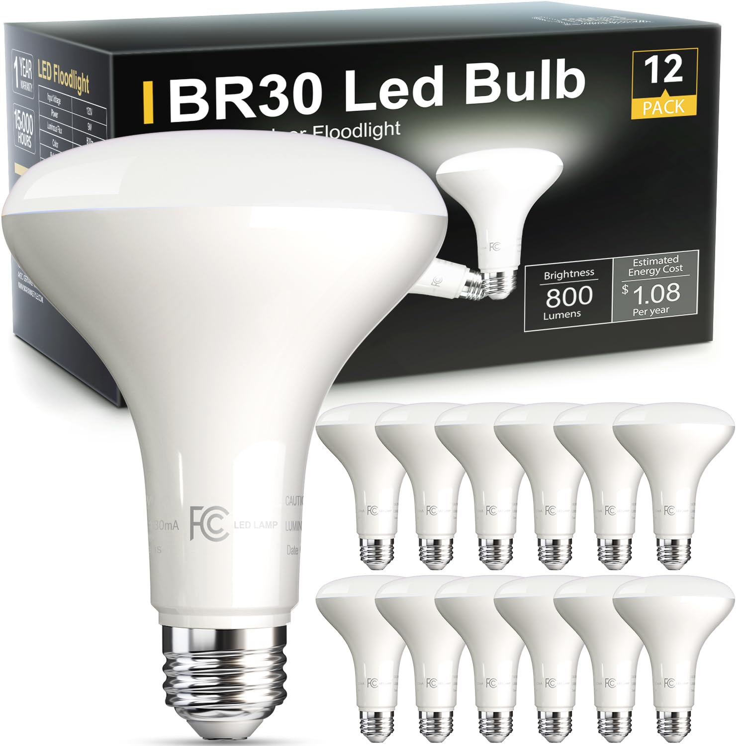 Volivo Led Flood Light Bulb 12 Pack, Recessed Ceiling Bulb, Br30, 65W Equivalent Efficient 9W, Dimmable, E26, Daylight White 500