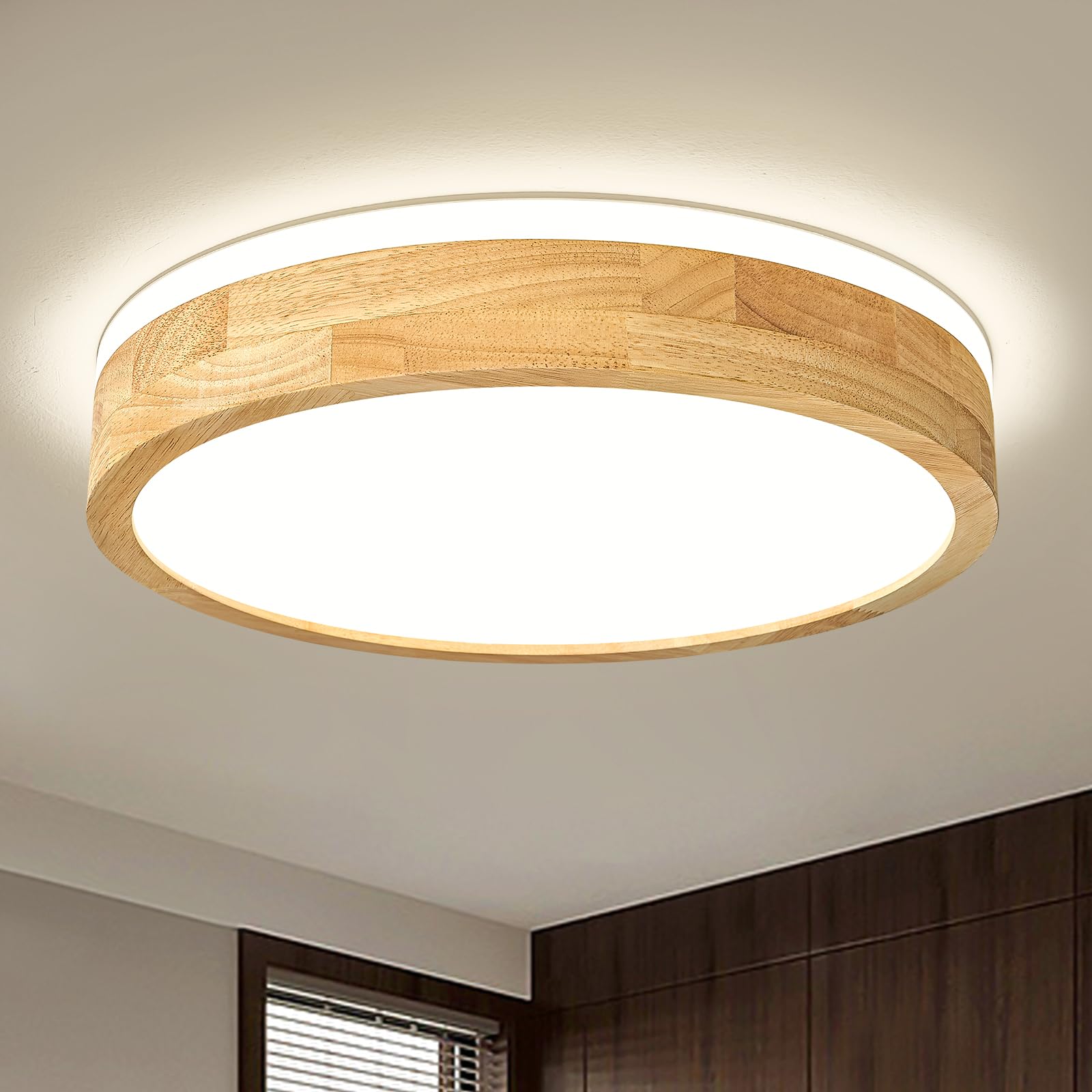 Pevfah Modern Dimmable Wood Flush Mount Ceiling Light  2700K-6000K 5Cct Round Close To Ceiling Lighting Fixtures  Minimalist Led Ceiling Lamp For Bedroom  Kitchen  Hallway  Living Room-15.74In