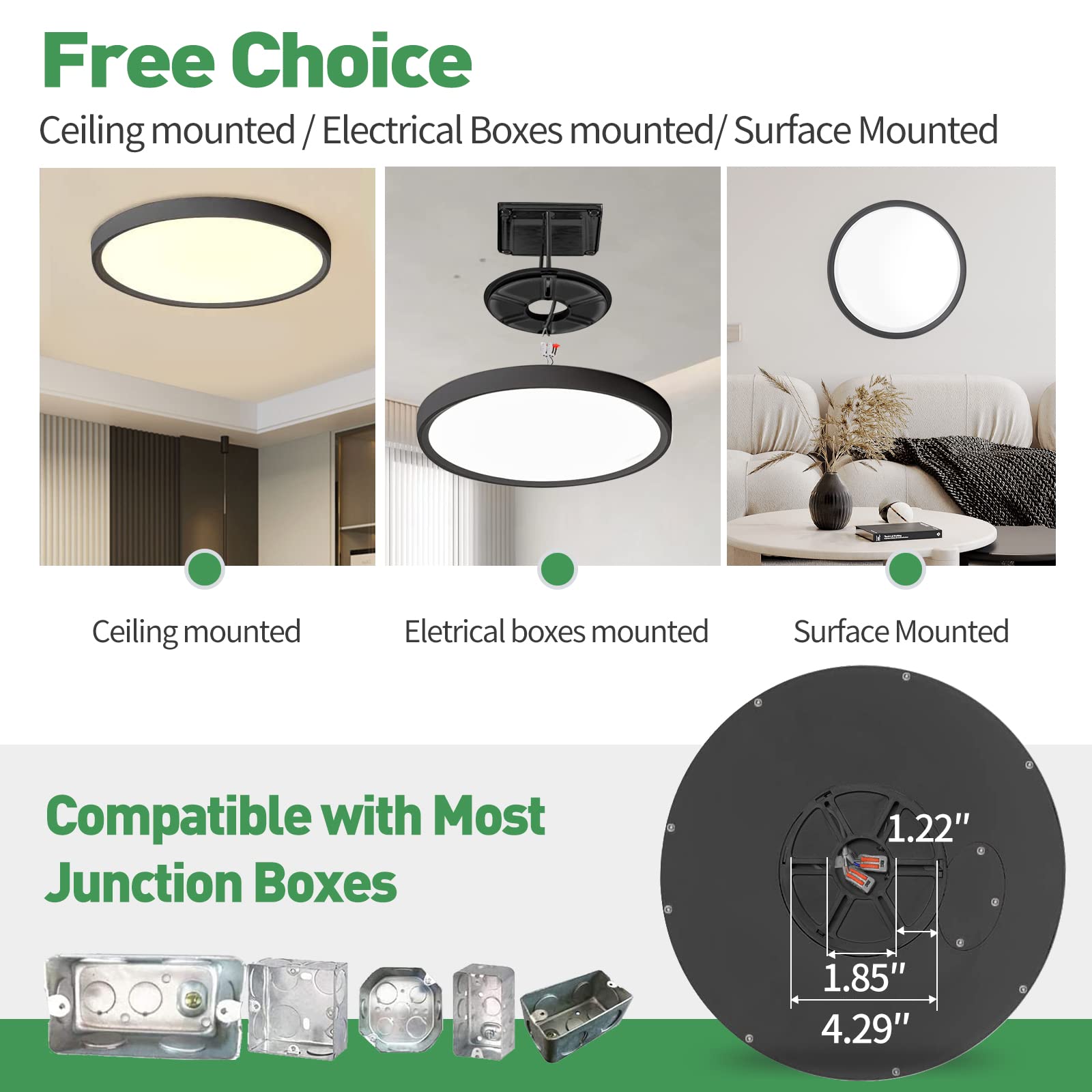12 Inch Led Flush Mount Ceiling Light 6Pk, 24W, 2520Lm, 3000K/4000K/6000K Cct Selectable, Round Flat Panel Light Low Profile Ceiling Light Fitures For Hallway, Kitchen, Bedroom, Laundry Room, Black