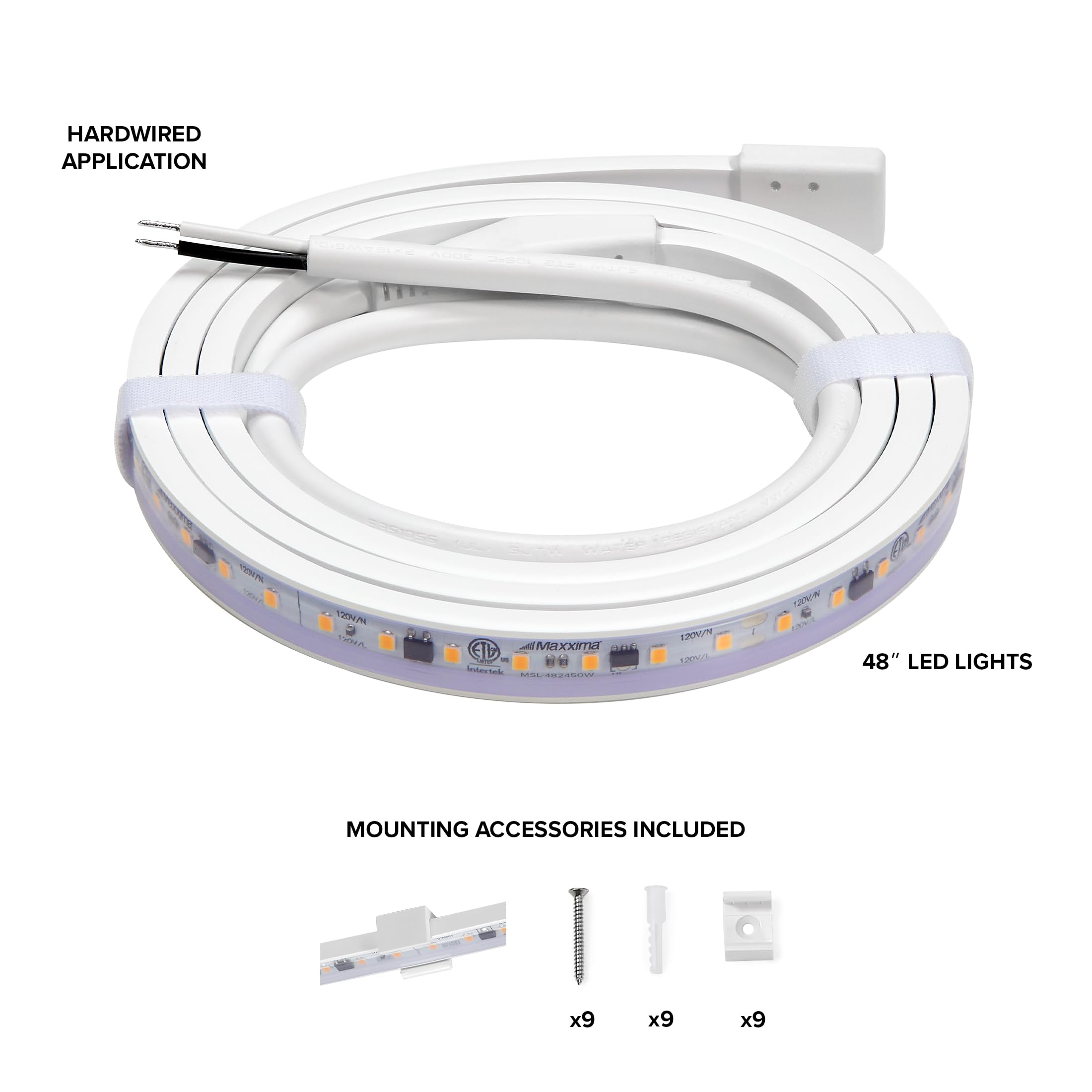 Maxxima 48 In. Hardwired Led Under Cabinet Strip Light, 1840 Lumens, 3000K Warm White, Kitchen And Living Room 120V White Cove L