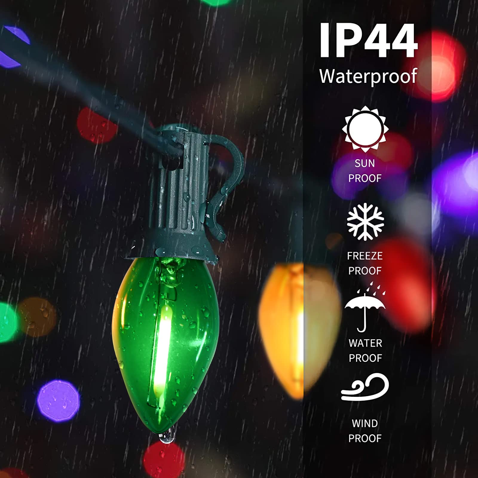 GOOTHY C7 Christmas Lights - 25Ft Multicolor LED String Lights, Clear Bulbs, Vintage Outdoor Patio Decor, Green Wire