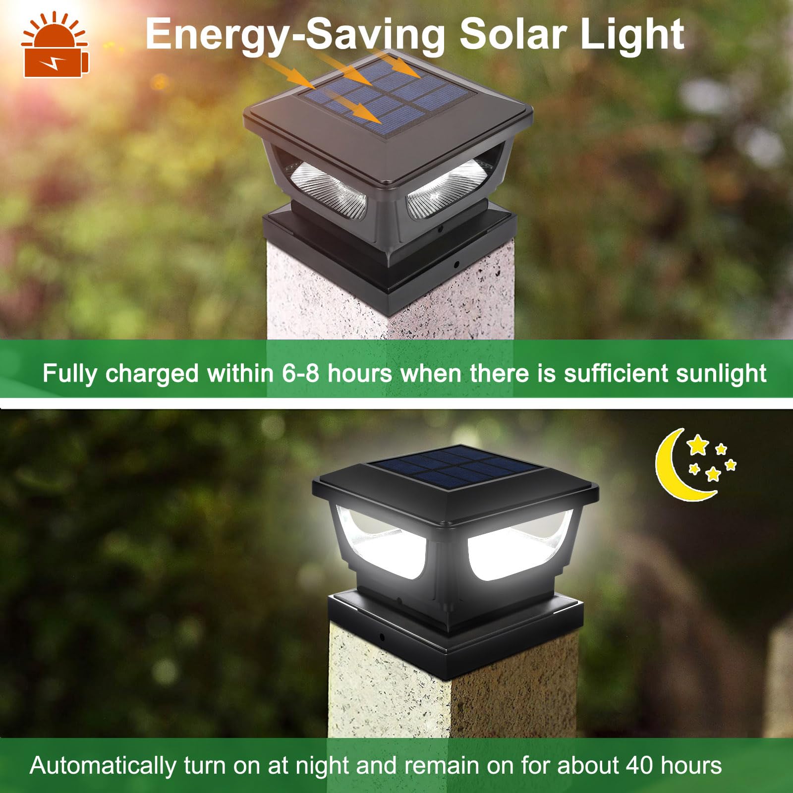 Sumaote Solar Post Lights, IP65 Waterproof Black, 6 Pack for 4x4 & 3x3 PVC/Vinyl Fence, Outdoor Deck Lighting