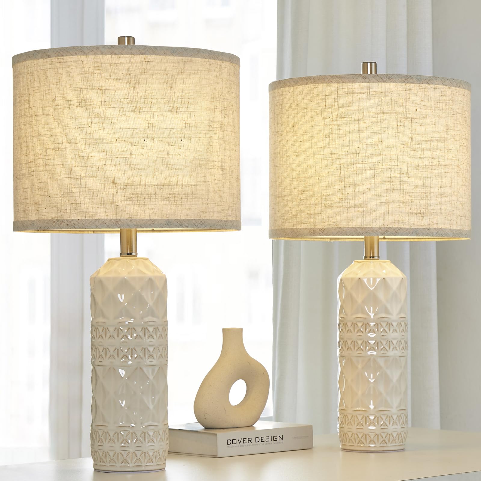 Set Of 2 Drum Lamp Shade 13'' Top X 13'' Bottom X 10'' High (Spider) Oatmeal Warm Color For Table Lamps & Floor Lamps Replacemen