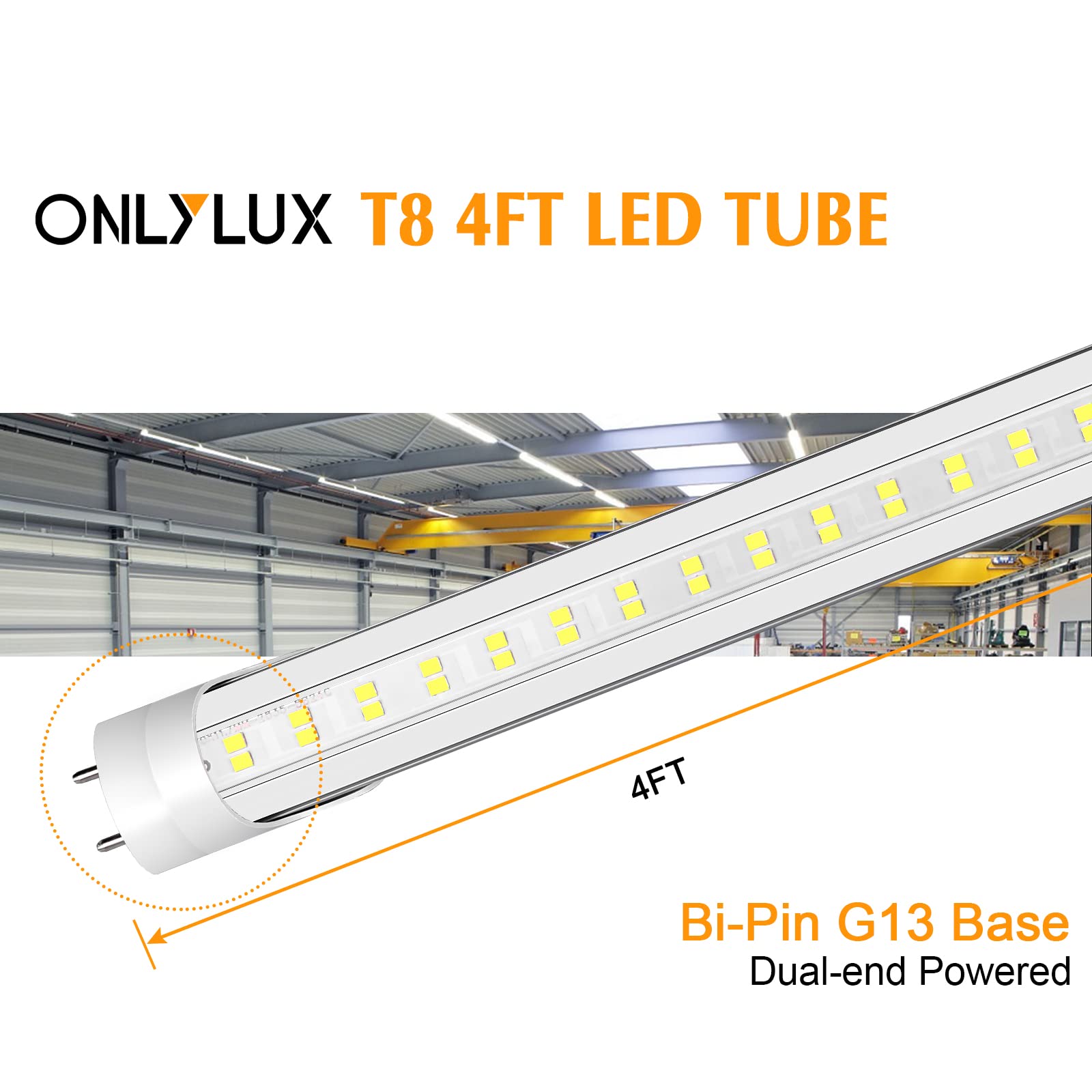ONLYLUX 4ft LED Tube Lights 24-Pack, 28W 5000K Daylight T8/T10/T12 Fluorescent Replacement, Clear Lens
