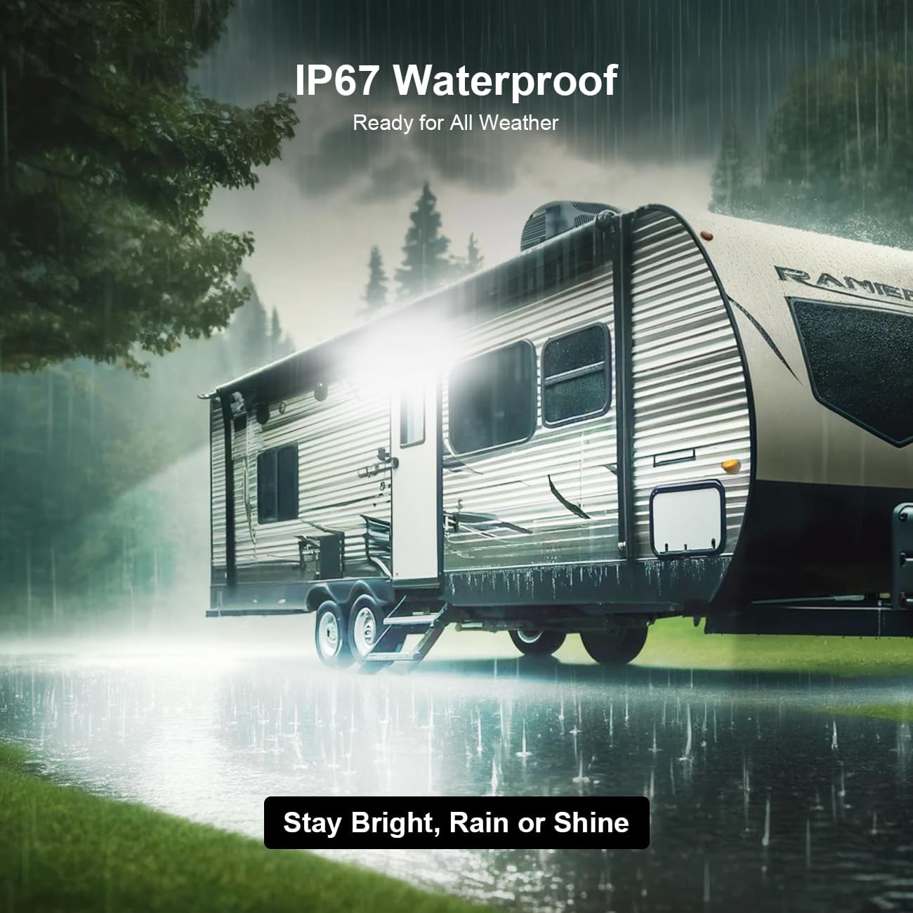 Safoner RV LED Porch Light - IP67 Waterproof, Aluminum, Dual Color White & Amber, 1400LM, 2 Pack, Black Housing