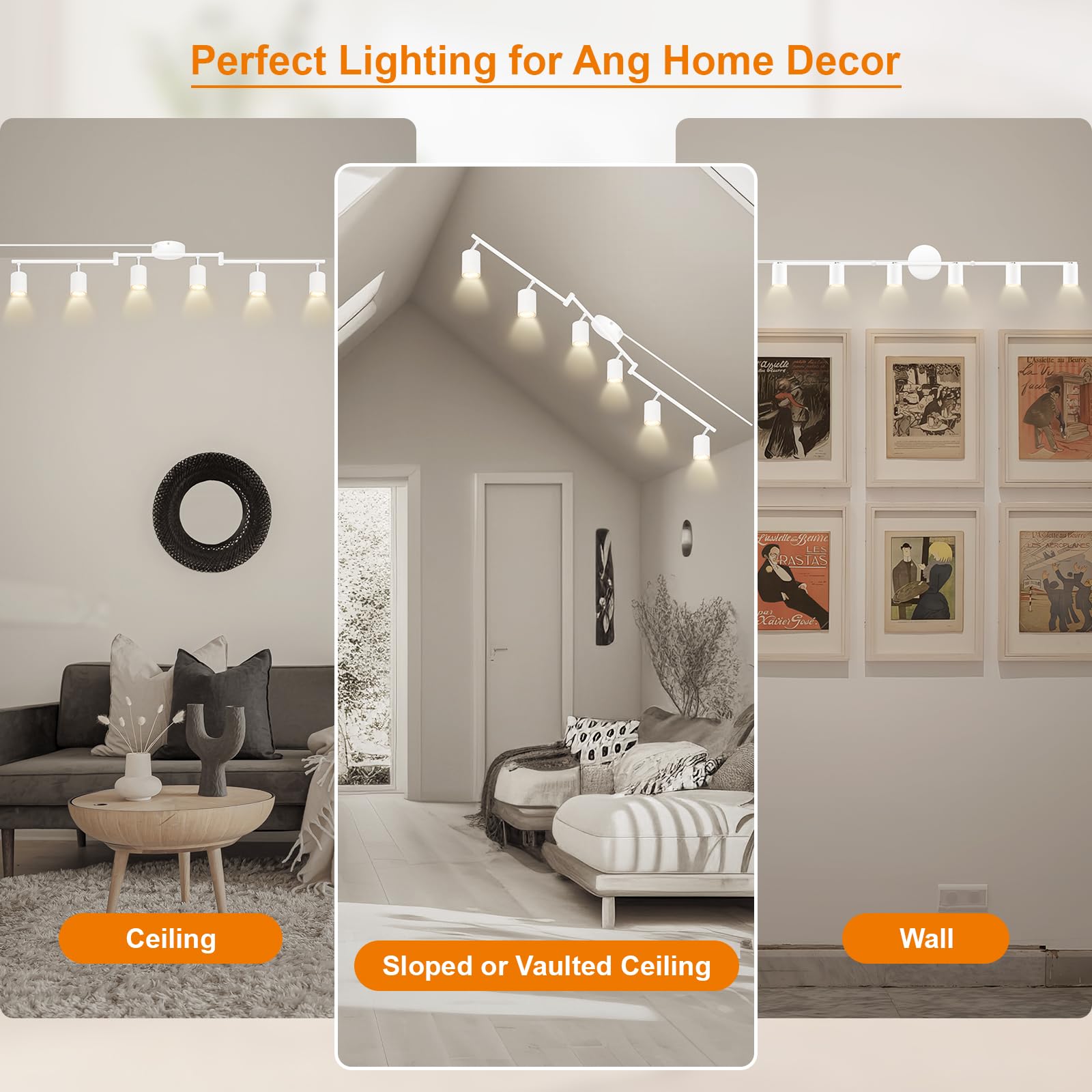 Bricosmocon Plug in Track Lighting - 6-Light Ceiling Fixture, White, Metal, GU10 Socket, 14.8ft Cord, Rotatable Spotlight