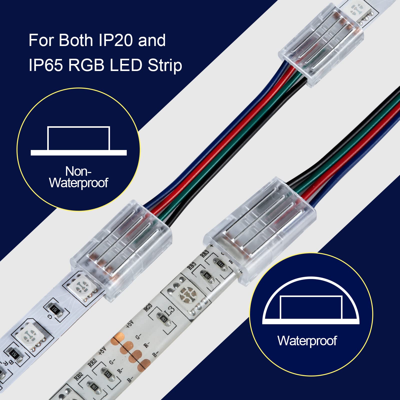 Red Snail 10Pcs Led Strip Connectors - 20 Ft 4 Pin 10Mm Rgb Smd 5050 Extension Cable