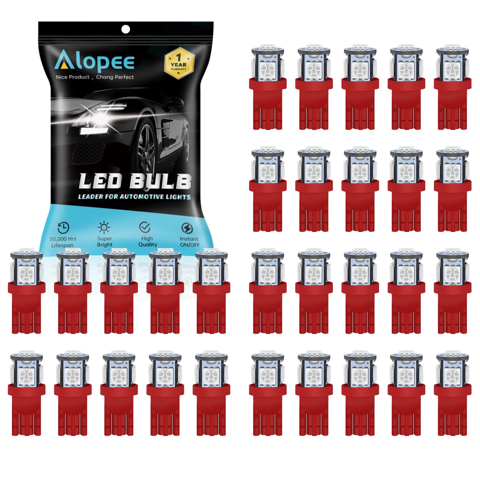 Alopee 194 Led Bulb Red T10 Wedge Led Bulb 5Smd 5050 Chips 168 Led Bulb Replacement For W5W 158 501 2825 Bulb Led Interior Car L
