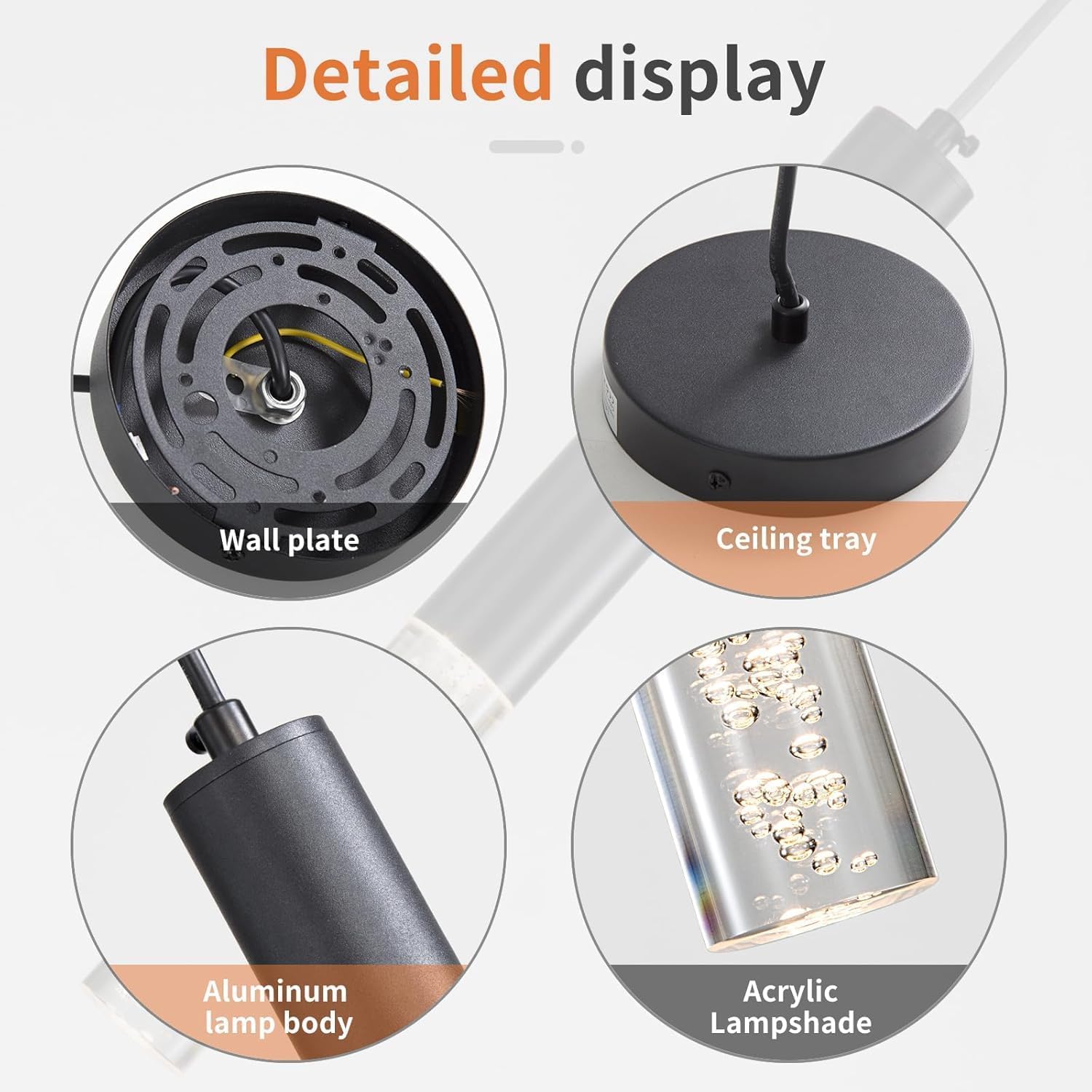 2 Pack Modern Pendant Lights  Mini Chandelier Bubble Acrylic Pendant Lighting For Kitchen Island  3 Color 3000K/4500K/6500K  Black Led Ceiling Hanging Light For Bathroom  Dining Room  Bedroom