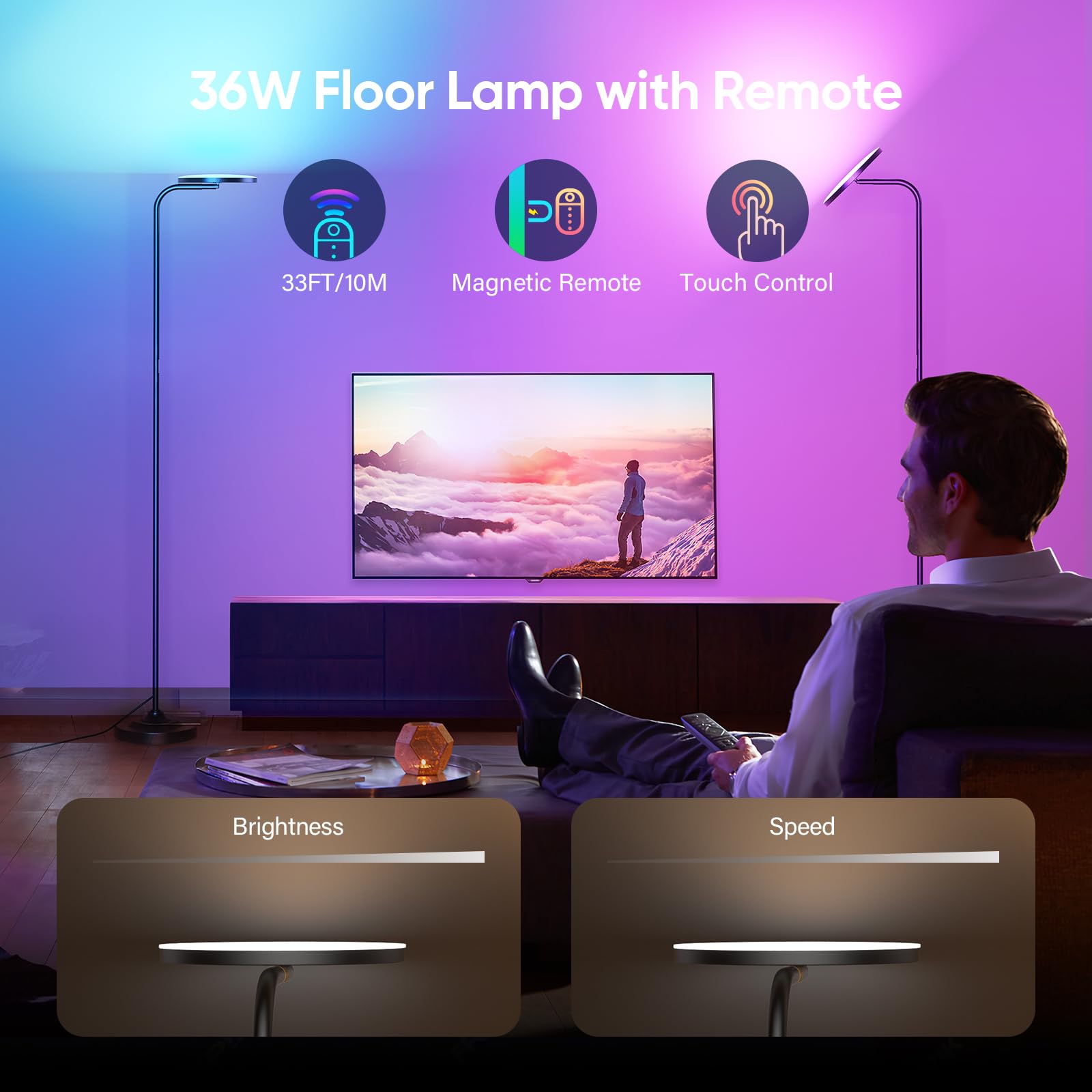 Sibrille 36W Led Floor Lamp, Super Bright Standing Lamp, Modern Stepless Dimmable Torchiere Tall Lamp With Remote Control, 350Ro