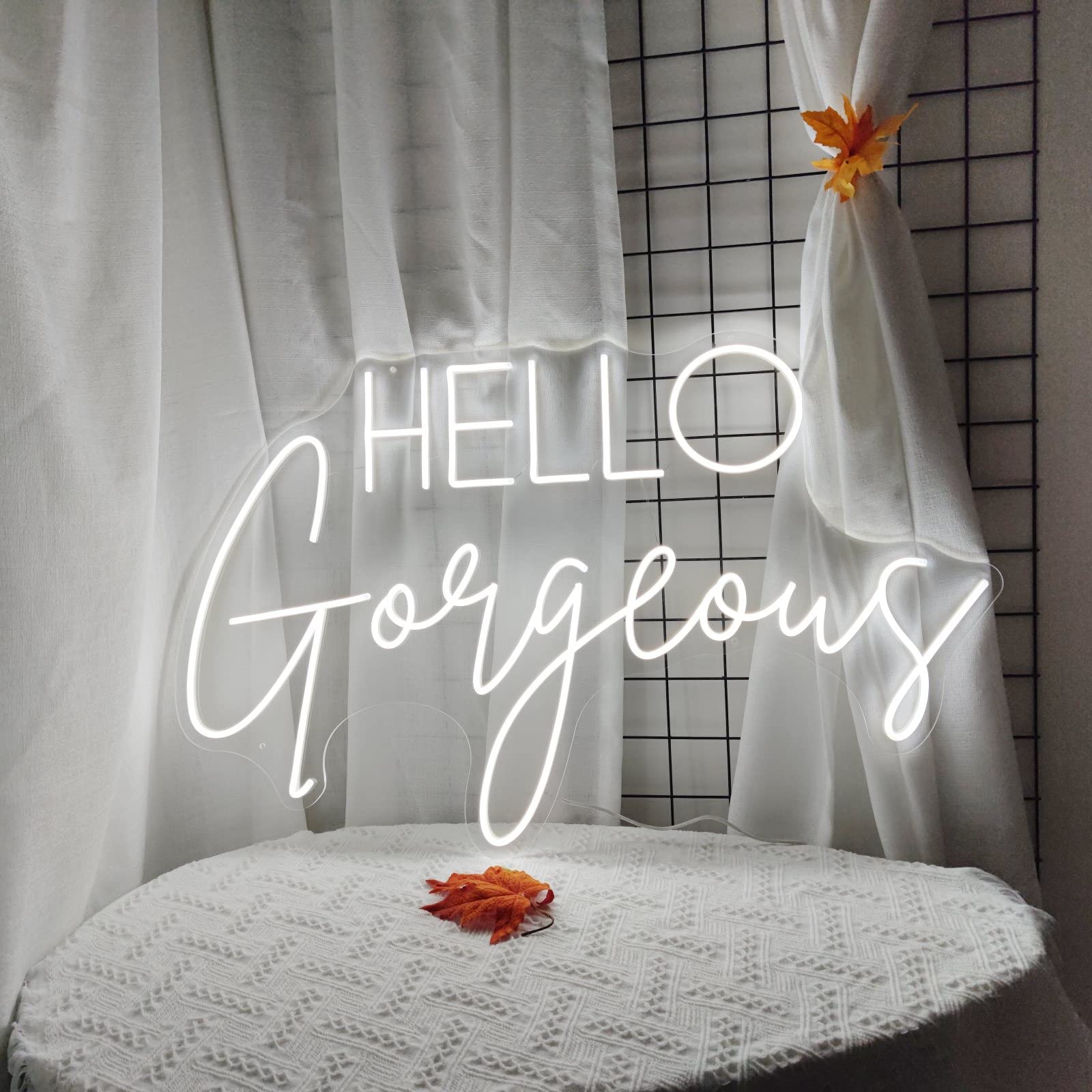 Hello Gorgeous Neon Signs for Wall Decor, 16.9 * 10.7 Inches Hello Gorgeous Neon Lights for Home Party Wedding Bar Club Gifts, N