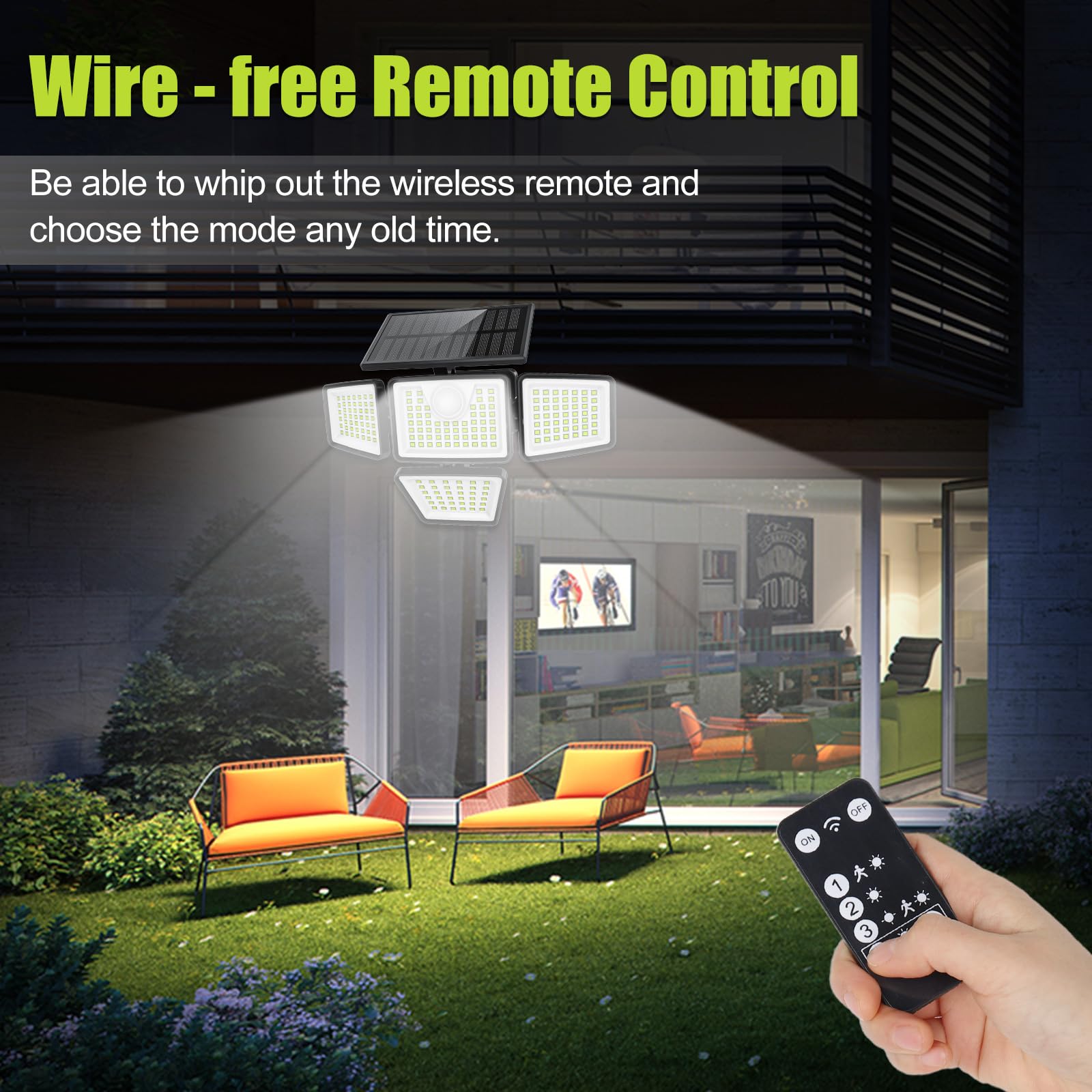 daphino 3000LM Solar Lights Outdoor, Motion Sensor, 4 Head, 270° Angle, IP65 Waterproof, 2 Pcs, Black