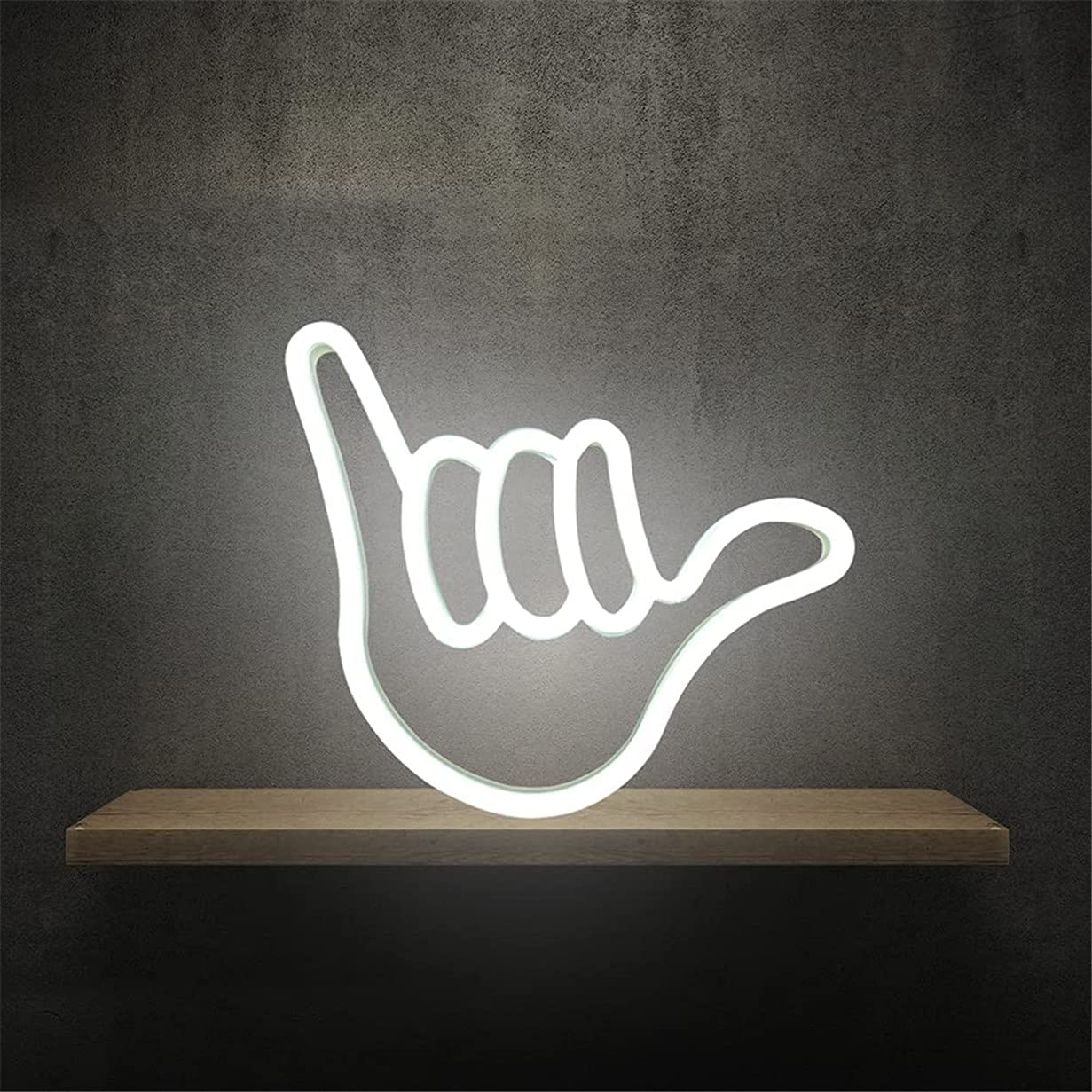 QiaoFei Hand Shape Neon Sign Light - White, USB/Battery Operated, Decorative Wall Art, Model QFLTGL2161004