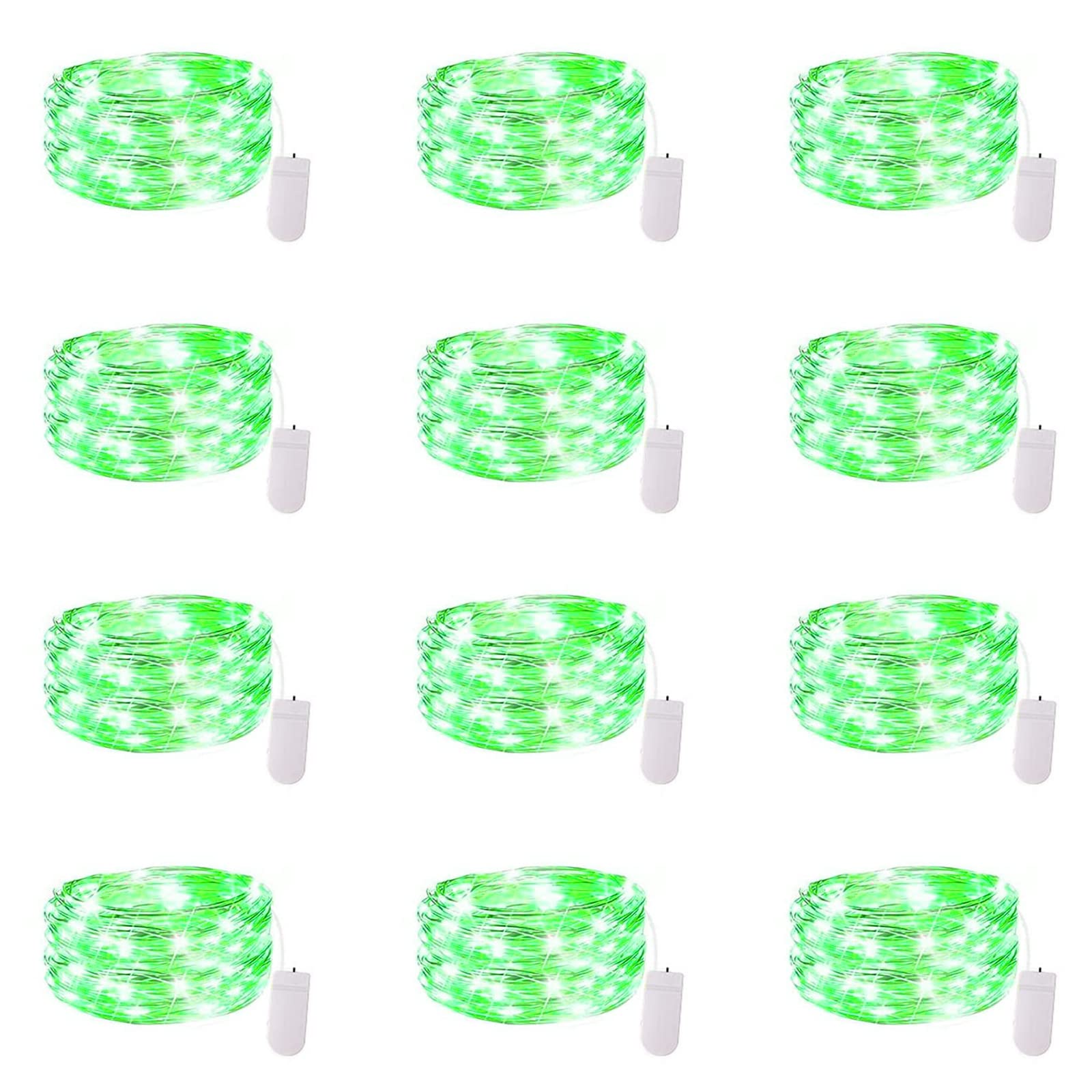 12 Pack Fairy Lights Battery Operated String Lights 7 Feet 20 Led Waterproof Christmas Lights Silver Wire Firefly Starry Moon Lights for Bedroom DIY Party Wedding Patio Christmas (Green)