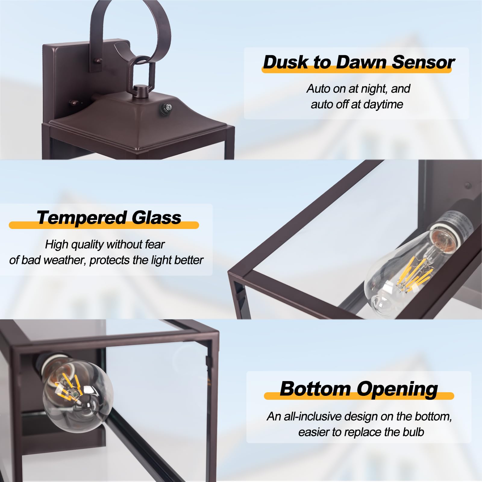 Yolsunes 19 Dusk To Dawn Outdoor Lighting 2 Pack  Large Outdoor Wall Sconce Dusk To Dawn Sensor Wall Sconce Lamp  Anti Rust Bronze Dusk Till Dawn Porch Light For Doorway  Garage  Patio