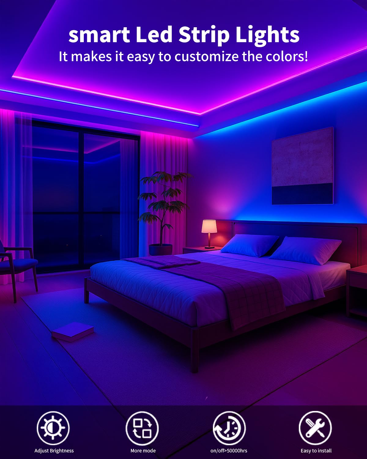 Smart Led Strip Lights 50Ft For Bedroom App Control Lighting Bedroom Rome Decor With Remote  Rgb Music Sync Color Changing Led Lights For Party Game Room
