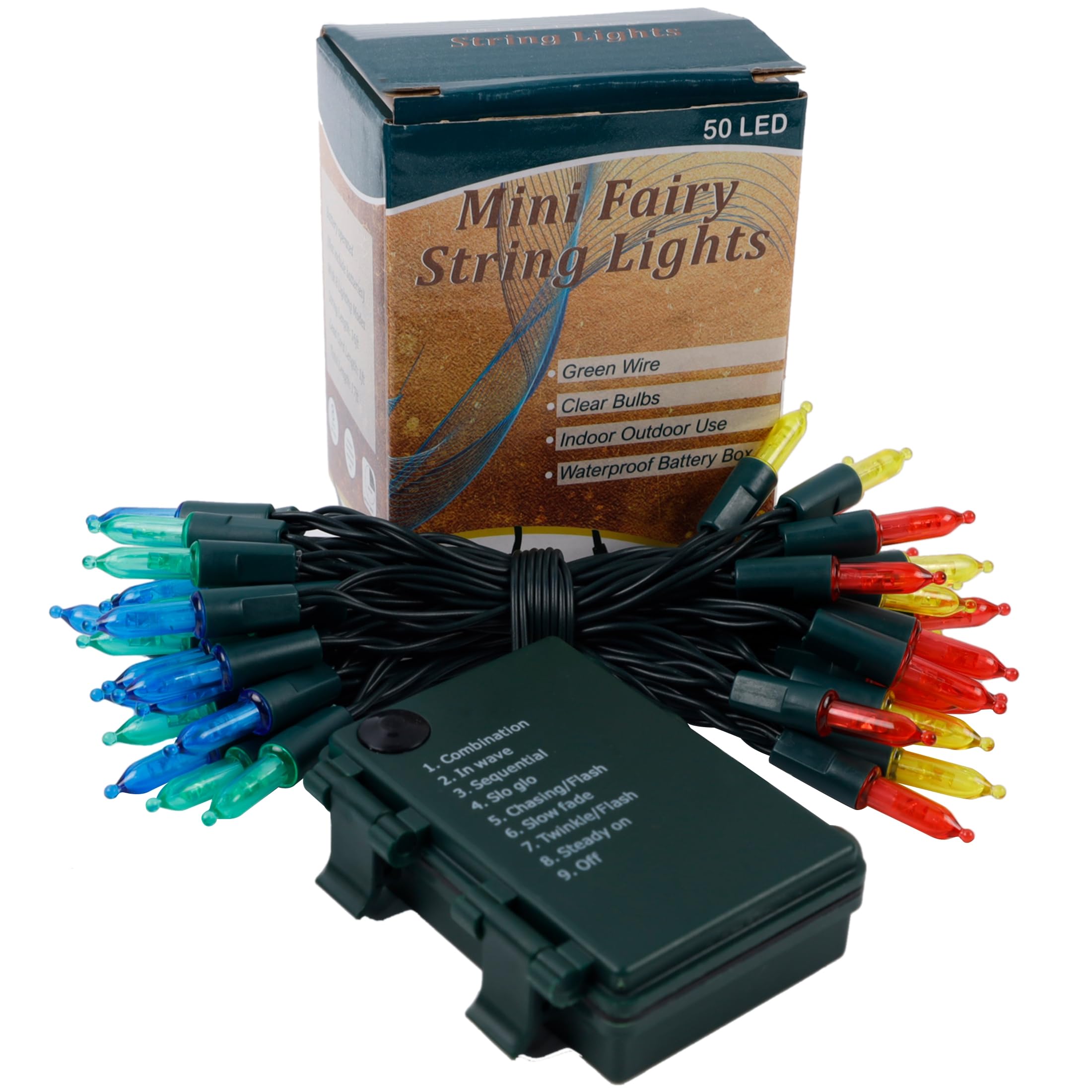 Blissun Christmas Lights, 50-Count Green Wire Light Set, Battery Operated Christmas Mini String Light With 8 Modes, 16 Ft Fairy