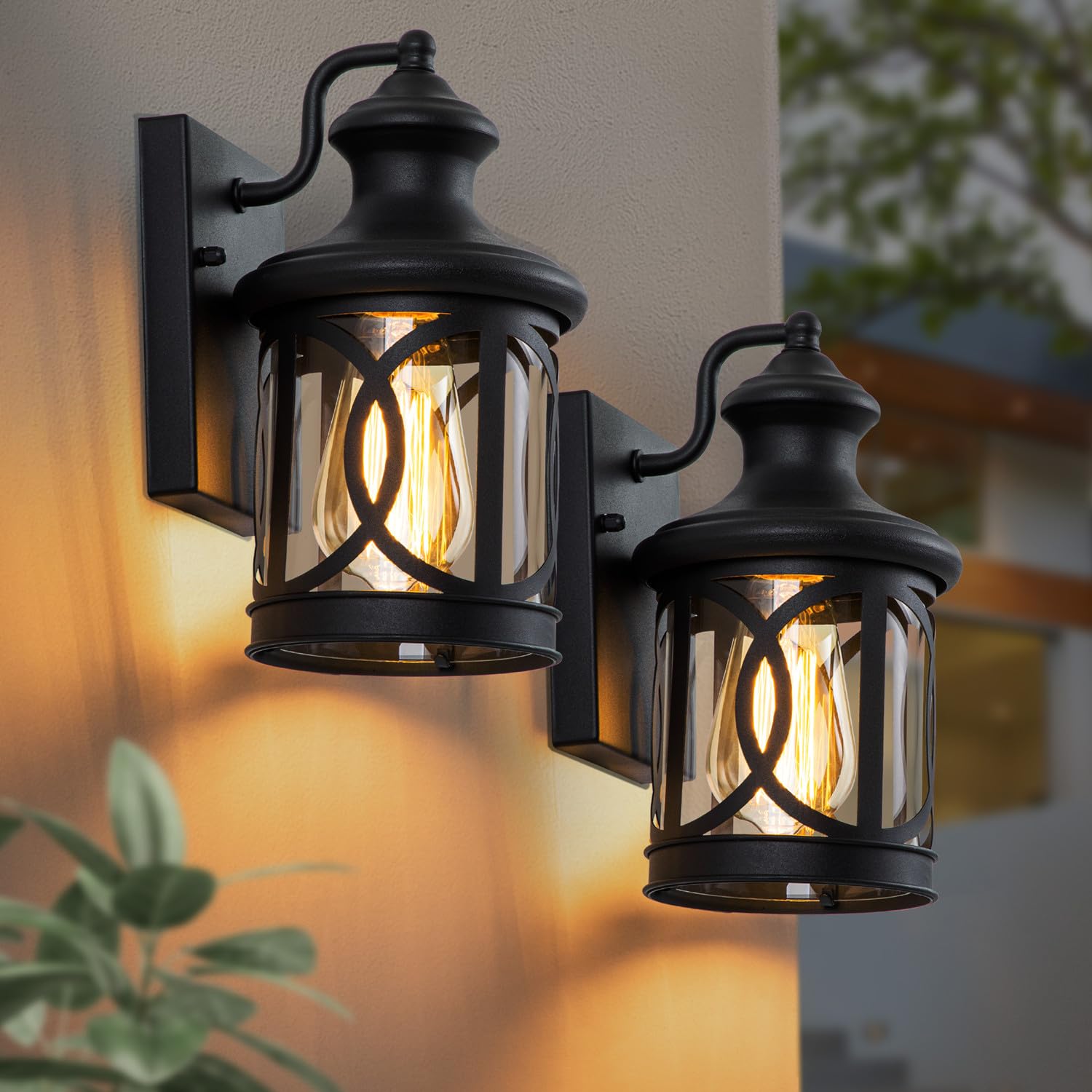 Laplusbelle 2-Pack Outdoor Wall Lights, Porch Lights, Waterproof Outdoor Wall Sconce, Exterior Light Fixture Matte Black With Clear Glass Shade For Garage Patio Front Door Balcony