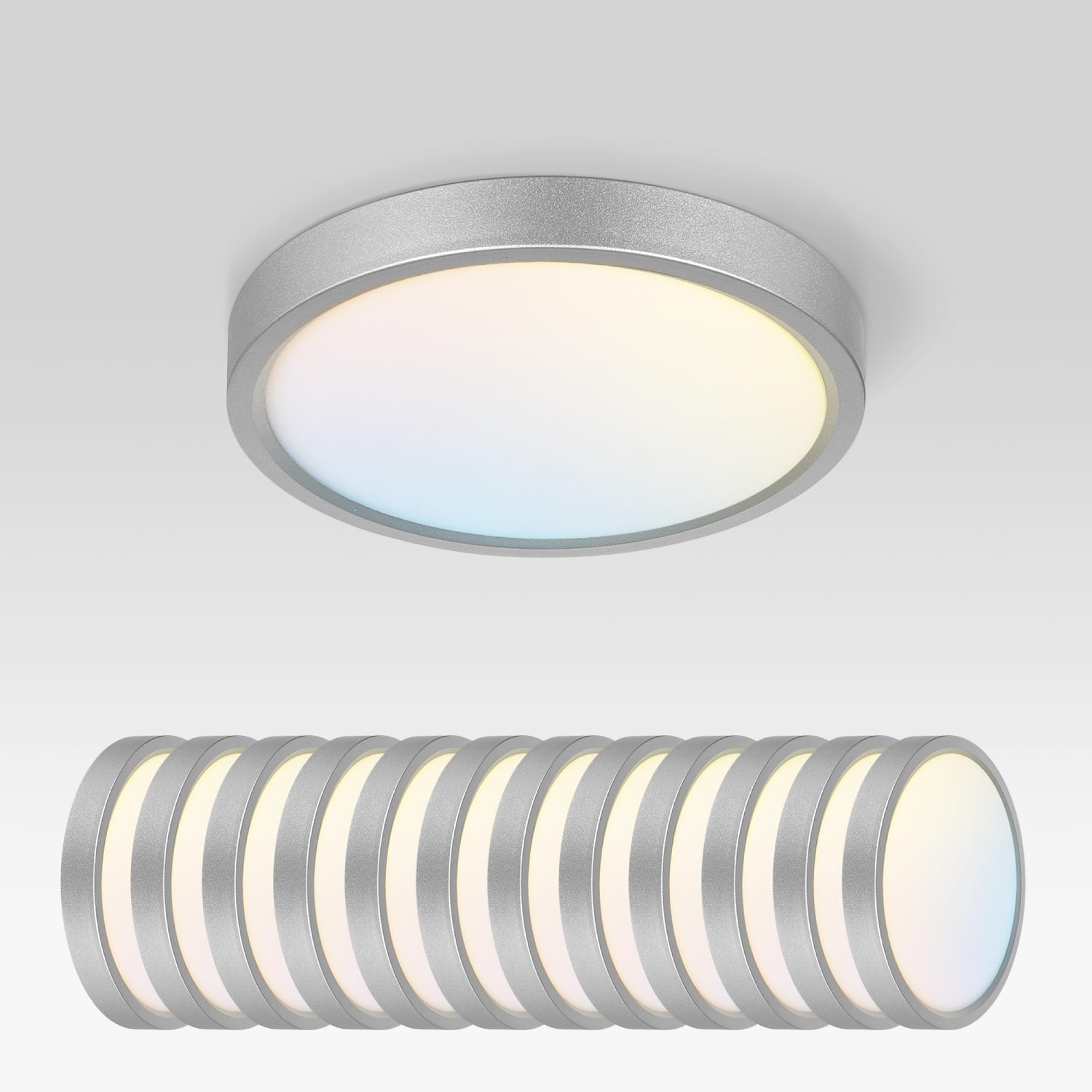 ASD LED Ceiling Light Fixture 15W 1260LM Dimmable Ultra Slim 7in Round Nickel 12 Pack