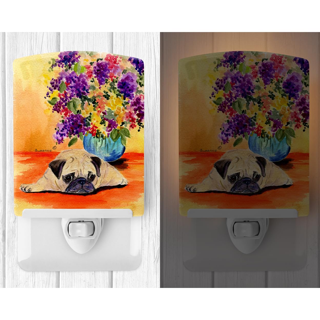 Carolines Treasures Pug Ceramic Night Light, UL-Certified, 6x4x3 inches, Multicolor, Model SS8294CNL