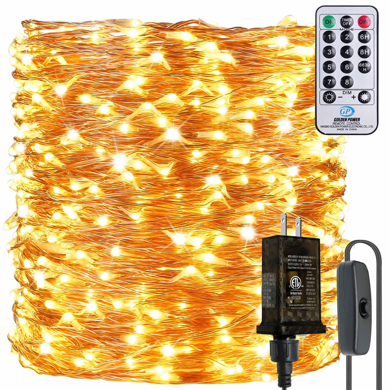 ZAECANY String Lights, 165Ft Copper, 500 LEDs, Warm White, Waterproof, Dimmable, 8 Modes, with Remote, Model ZAE-DC-500L