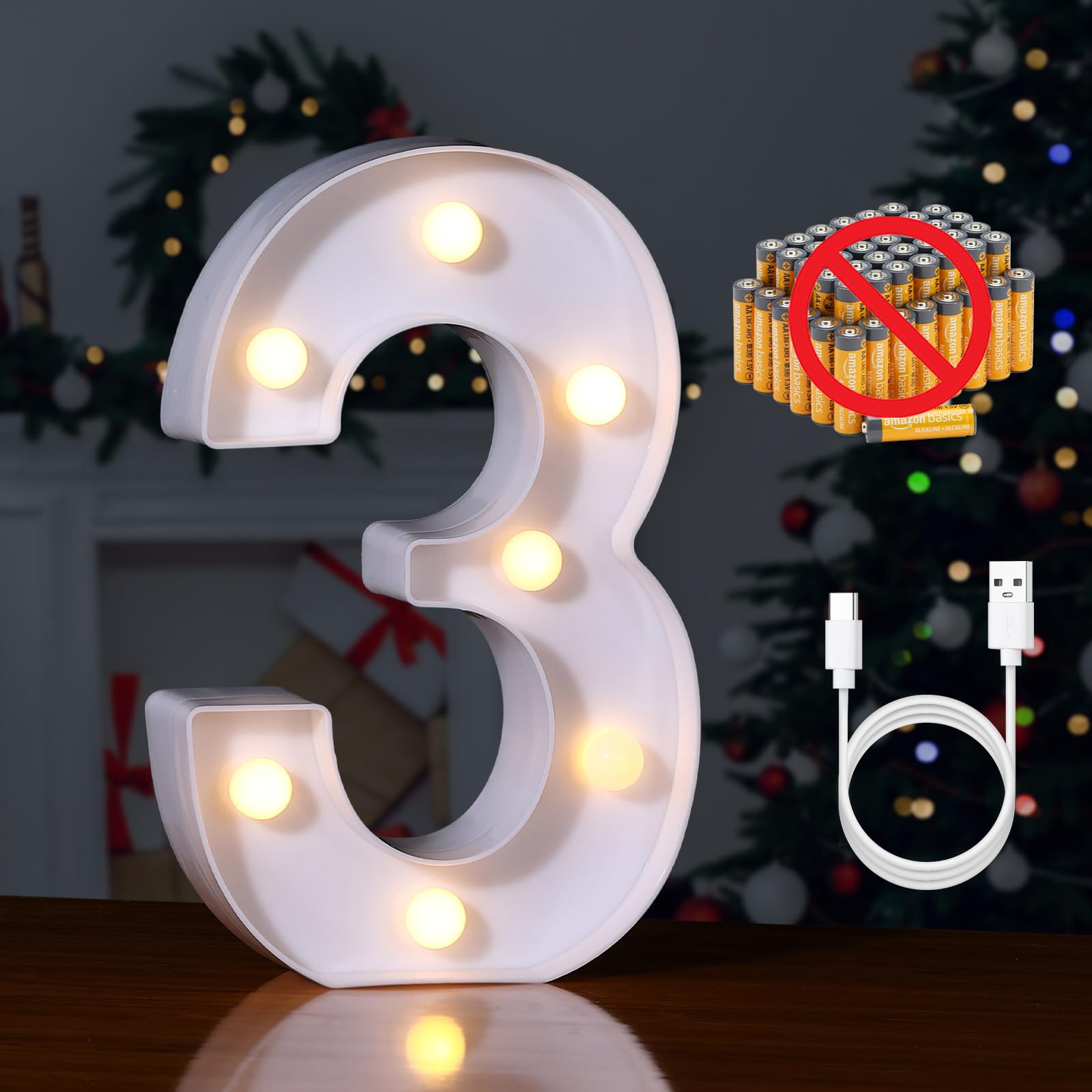 Foaky Rechargeable LED Letter Lights Marquee Sign for Home Bar Decoration, Warm Color, 3 Size, Plastic Material, Model Recharge-ABS