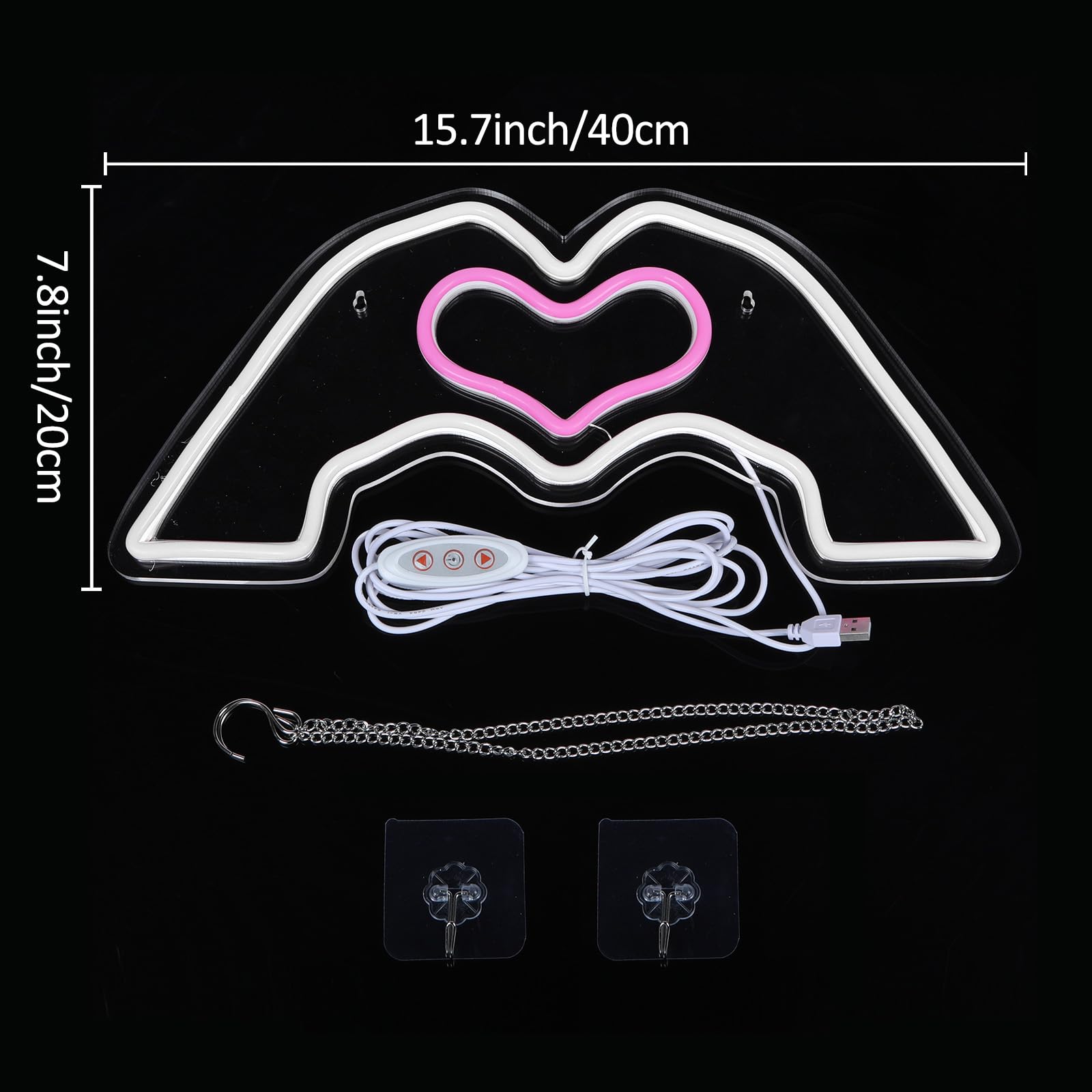HMASYO Neon Sign - Heart Hands LED Wall Art, Warm White, 15.7 x 7.8 inches, Acrylic, Model 2411A, Perfect for Music Lovers Decor