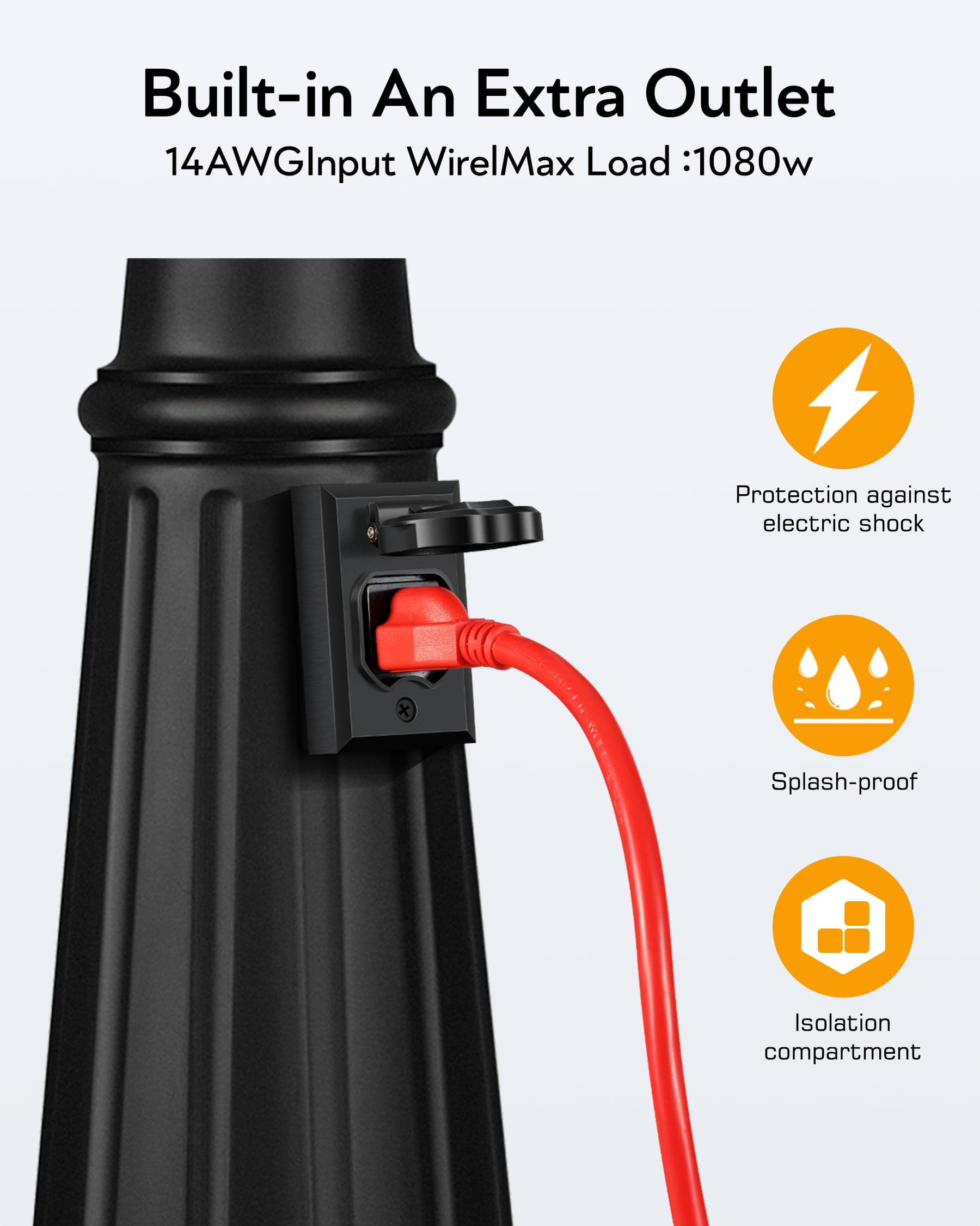 Vianis 3-Head Outdoor Lamp Post Light Fixture With Outlet, Black Dusk Dawn Lamp Posts Outdoor Lighting, Waterproof Anti-Rust Alu