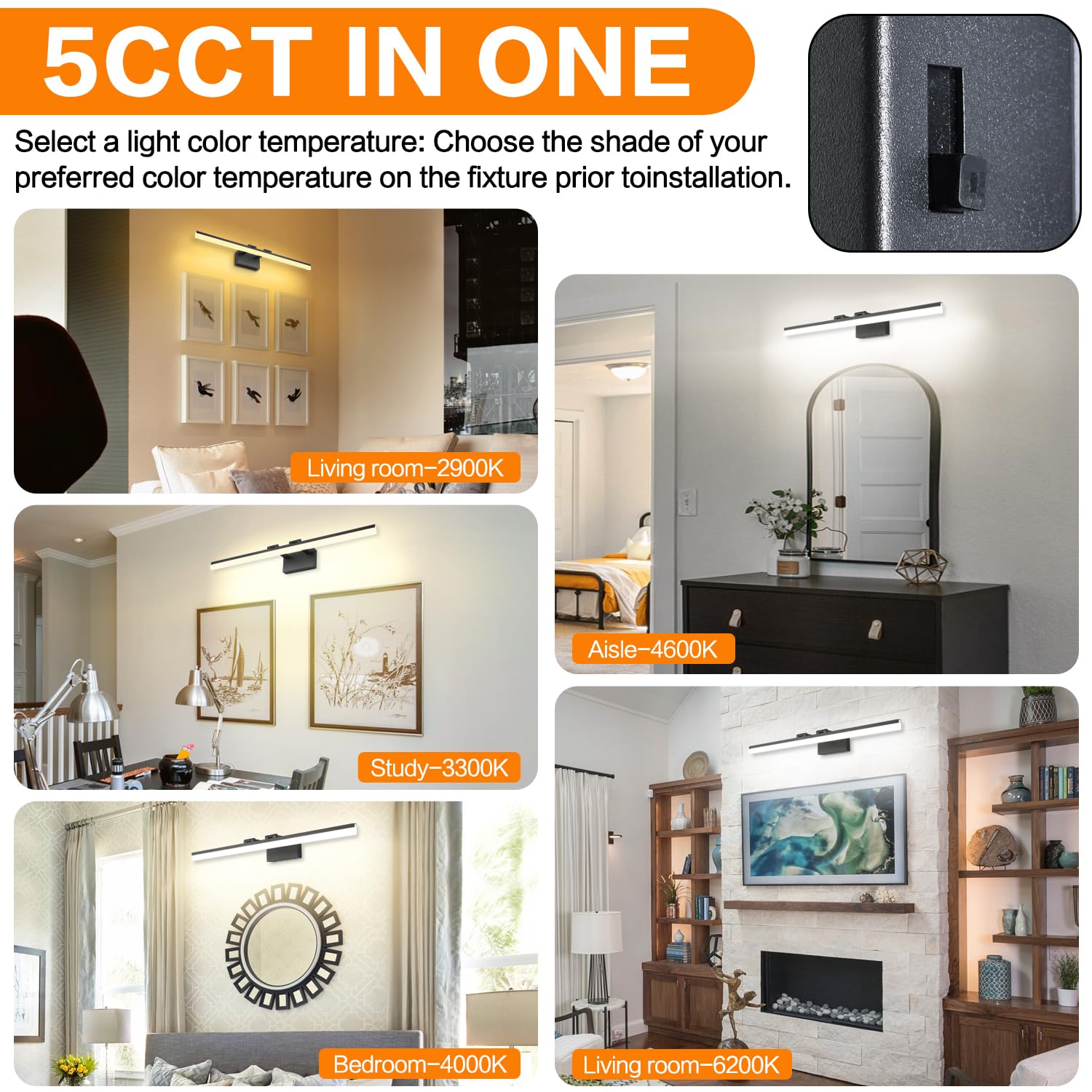 SOLFART Dimmable LED Bathroom Vanity Light 39.4 Inch 5CCT Black Aluminum Model 8778-1020mm-BK-5CCT