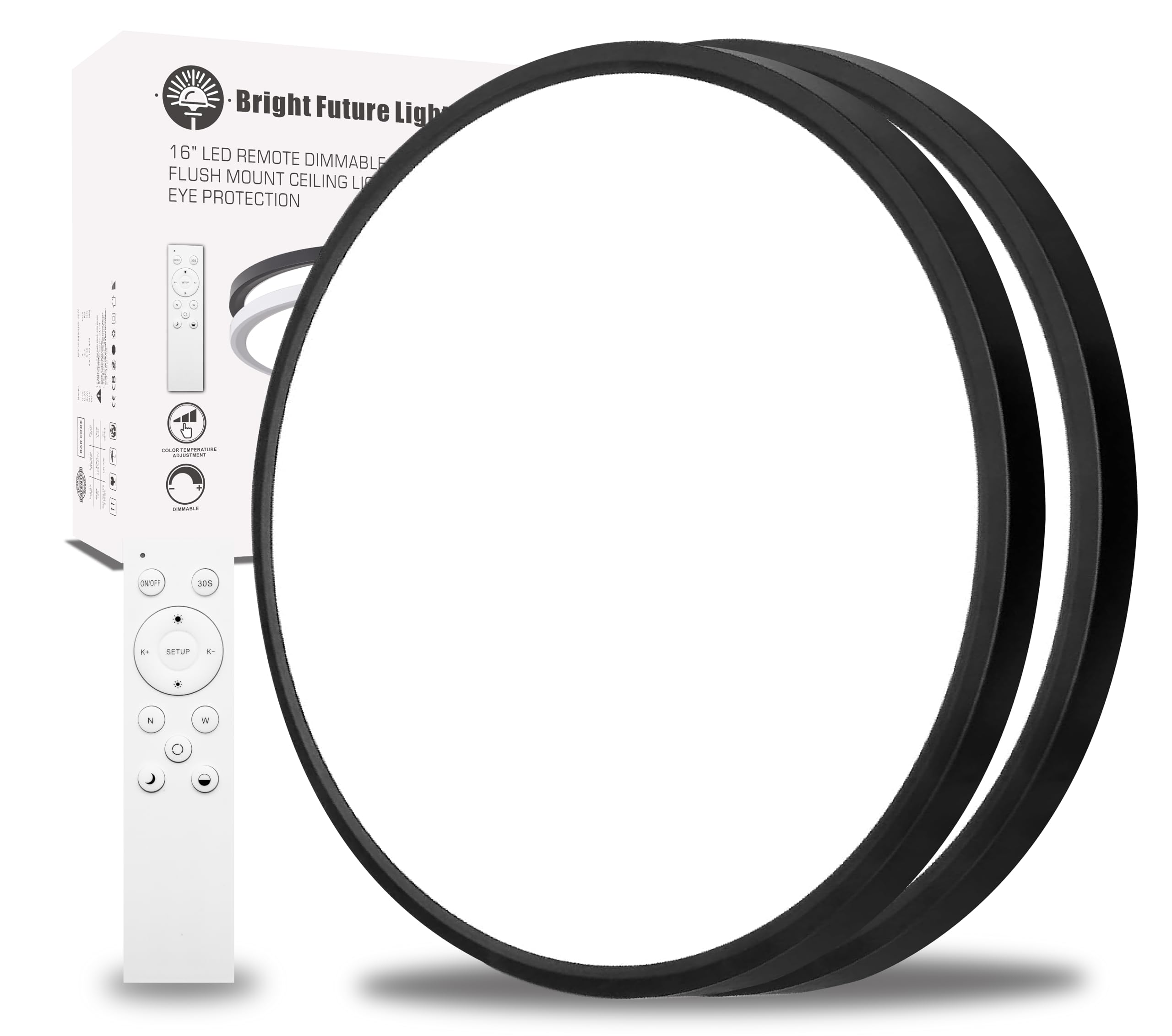 Bright Future Lighting 2 Pack 16in Remote Control Dimmable LED Ceiling Light, 32W, 3840LM, Adjustable Color, Black