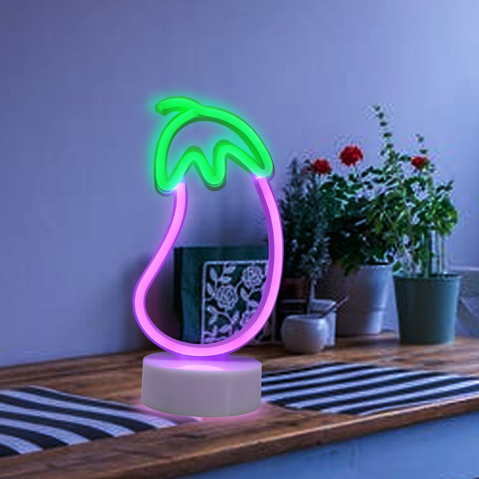 ENUOLI LED Eggplant Neon Sign - USB/Battery Operated Room Decor Light - Purple - Model nNH.Z062 - Eggplant Size