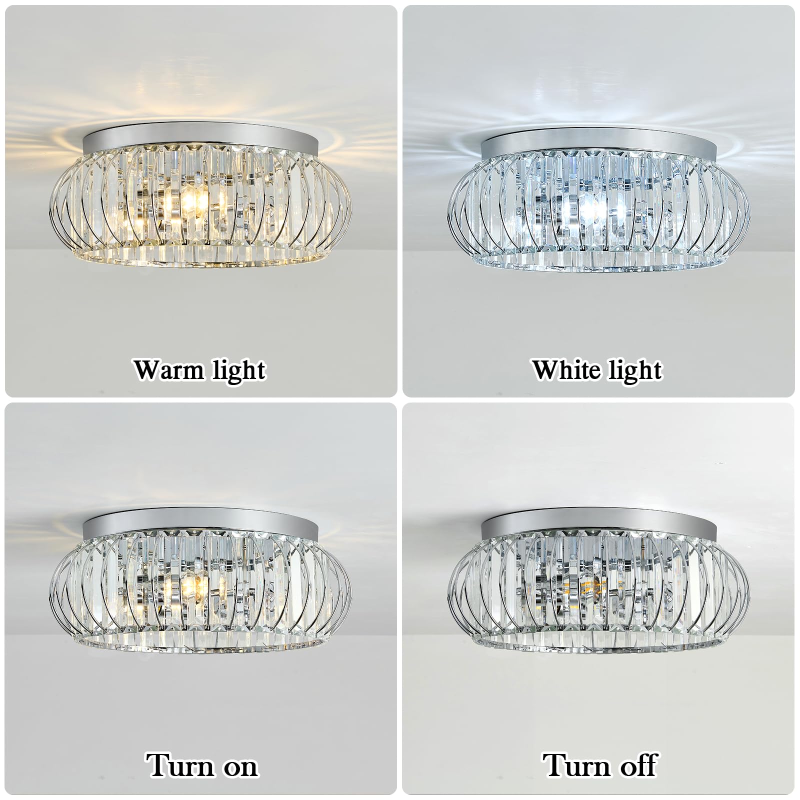 Yyjlx 3 Light Flush Mount Ceiling Light Fixtures Modern Crystal Chandelier Chrome Chandelier For Hallway Bedroom Bathroom Foyer