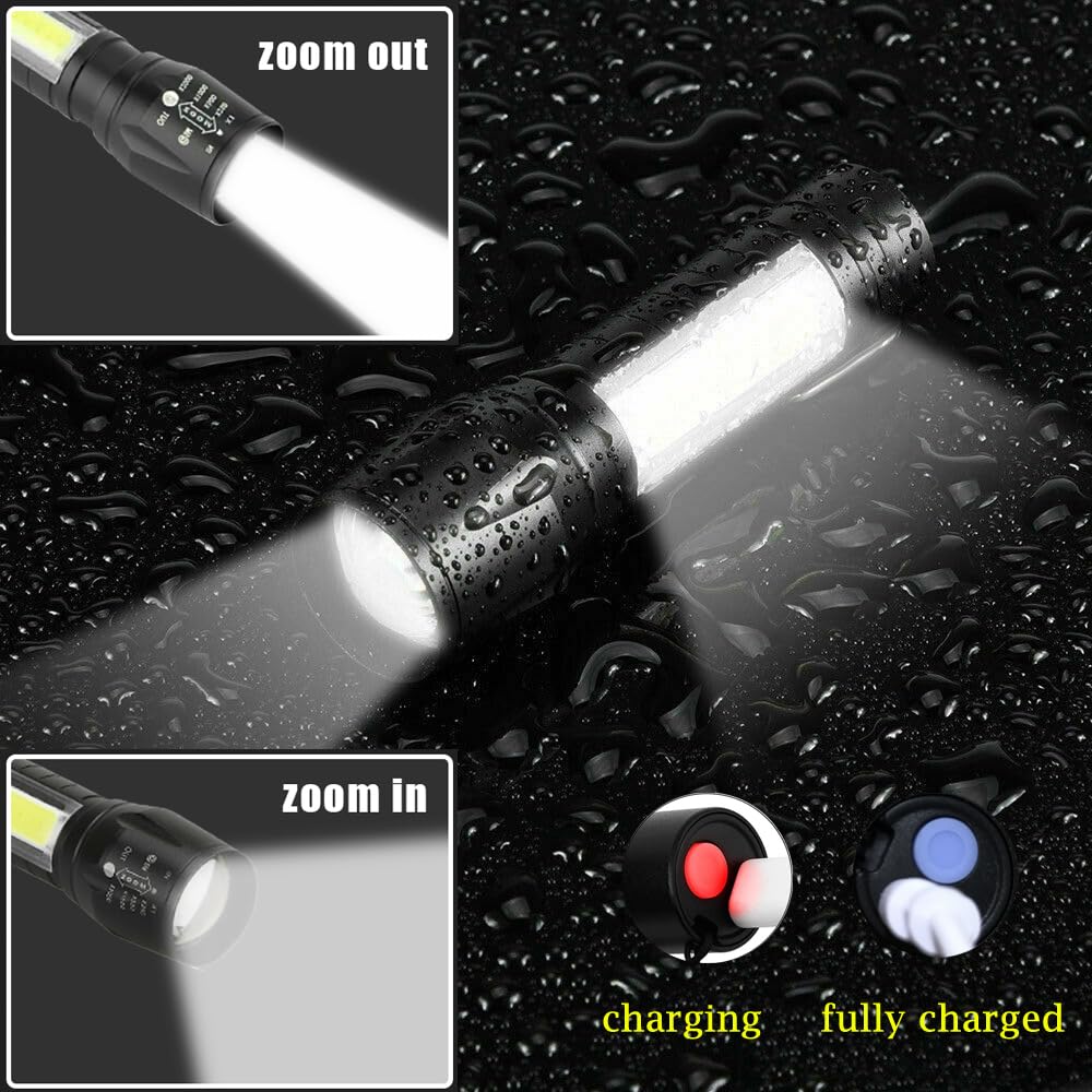 Wrrozz USB Rechargeable Mini LED Flashlight - Super Bright, Aluminum, Yellow, 2 Pack, Zoomable, Portable for Camping & Emergency