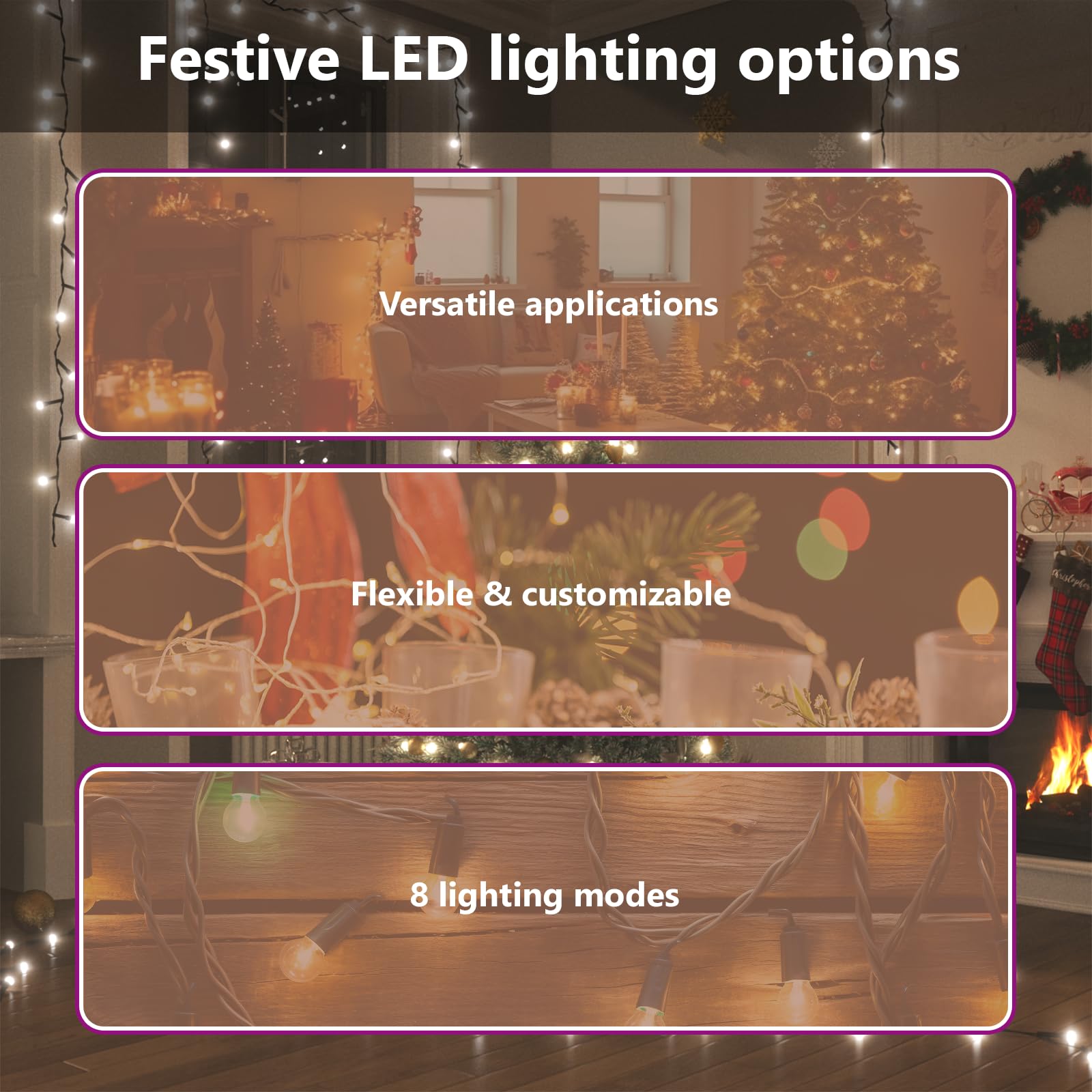 vidaXL LED String Lights, 49.2ft, Cold White, 8 Lighting Modes, Indoor & Outdoor Decorations, Model 343199