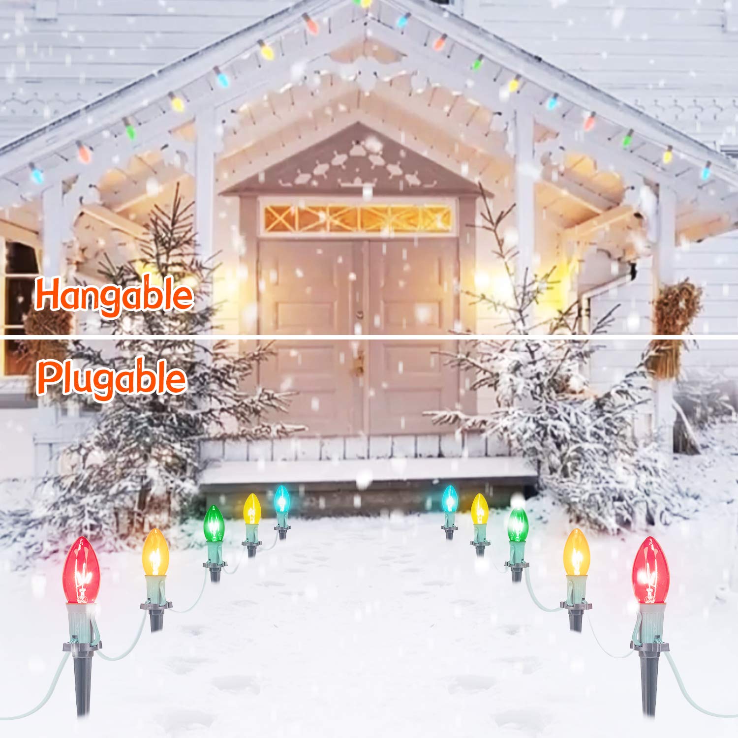 Brightown C9 Multicolor Outdoor Pathway String Lights, 4 Pack, 102.8 FT, Waterproof for Indoor Xmas Party Decoration