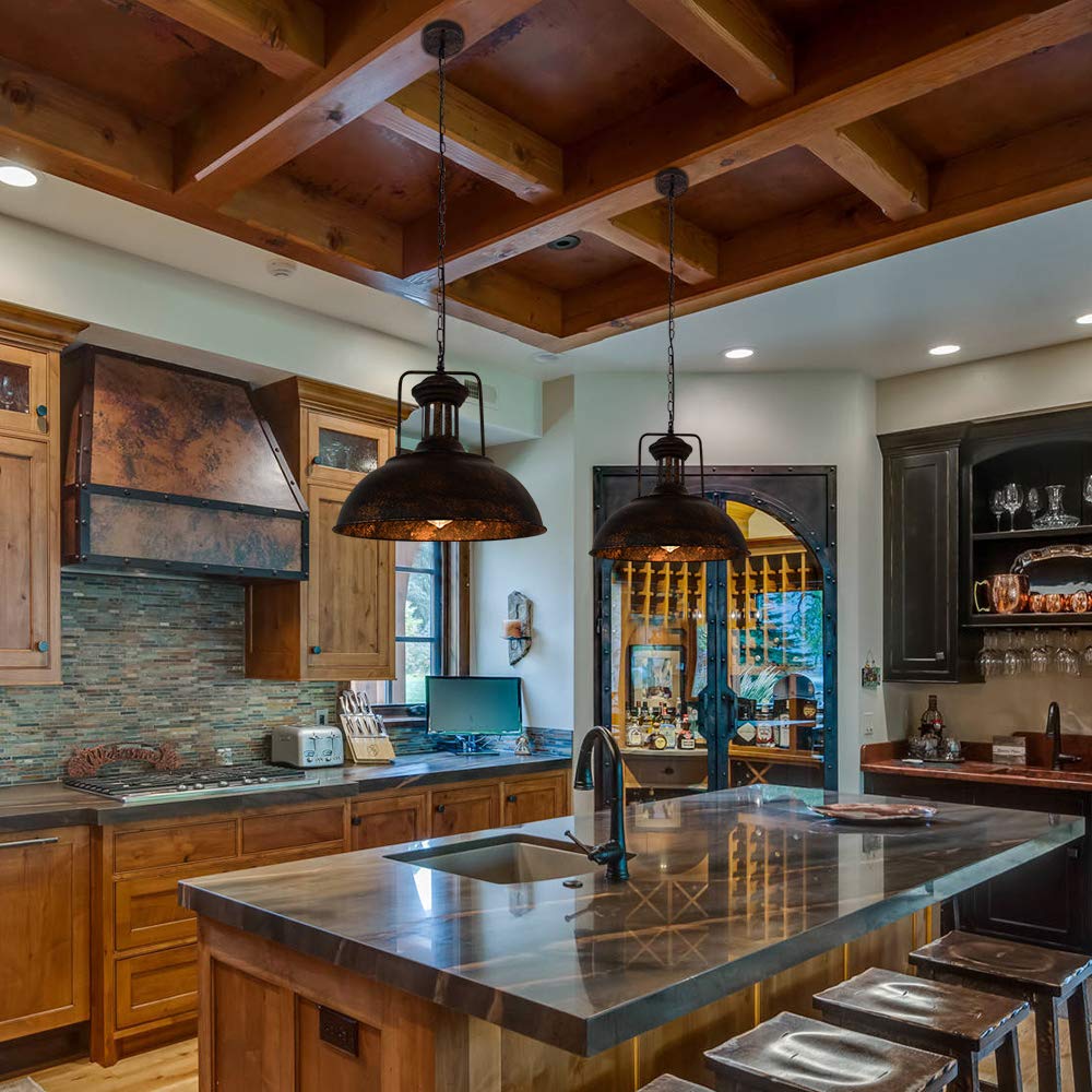 Lingkai 16.14" Farmhouse Pendant Light, Rustic Vintage Hanging Light Fixture Barn Dome Lampshade Ceiling Mount Lamp For Kitchen Island Dining Room